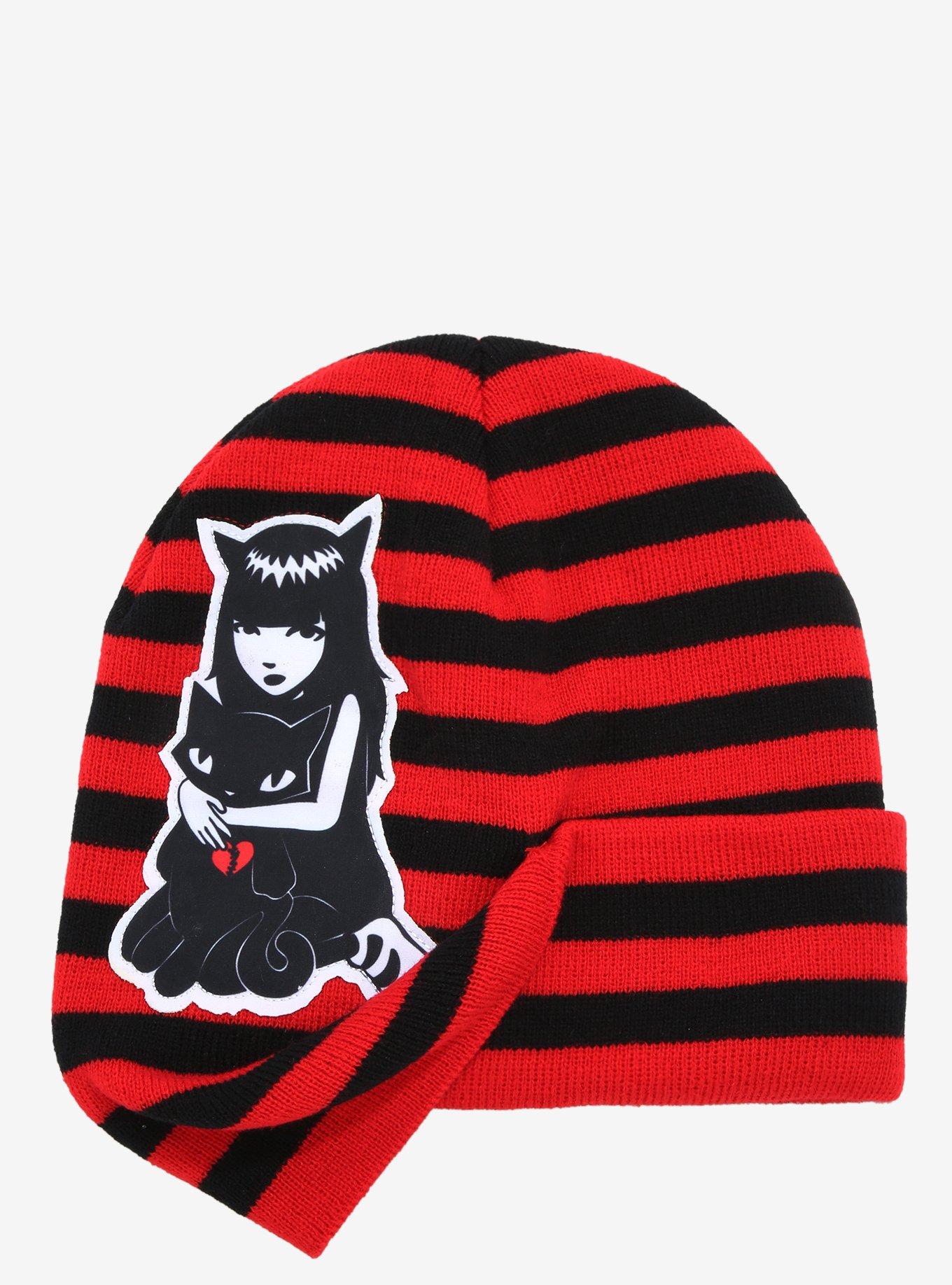 Emily The Strange Black & Red Stripe Peeking Beanie, , alternate