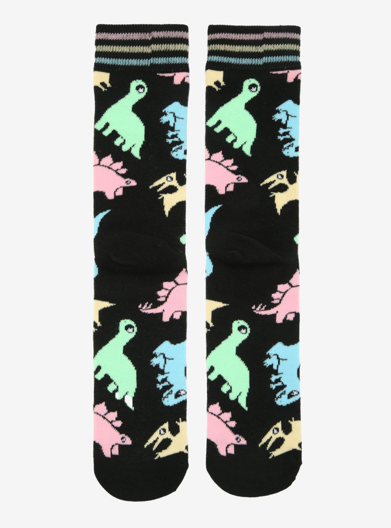 Pastel Rainbow Chibi Dinosaurs Crew Socks, , alternate
