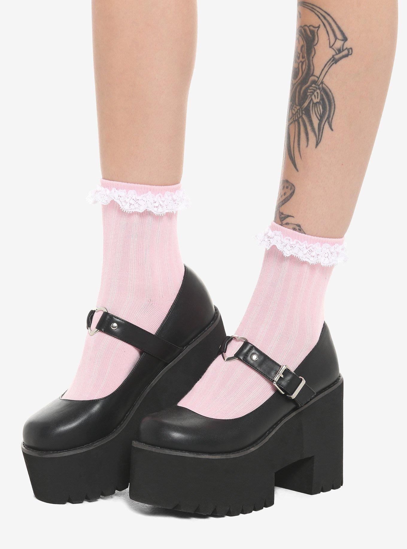 Pink Ruffle Ankle Socks, , alternate