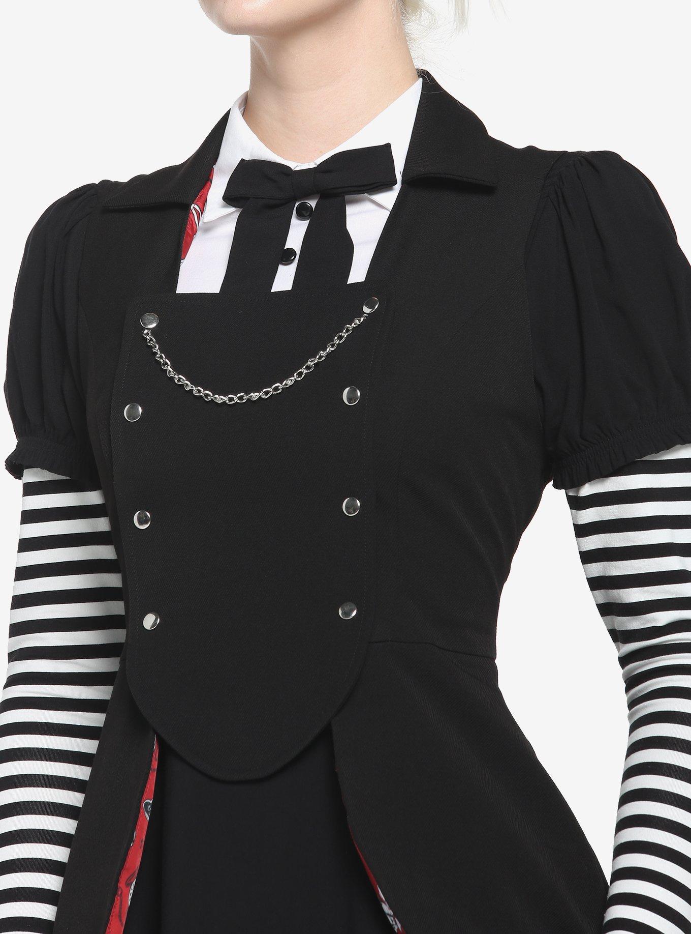 Black Rabbit Bustle Double-Breasted Girls Vest, BLACK, alternate