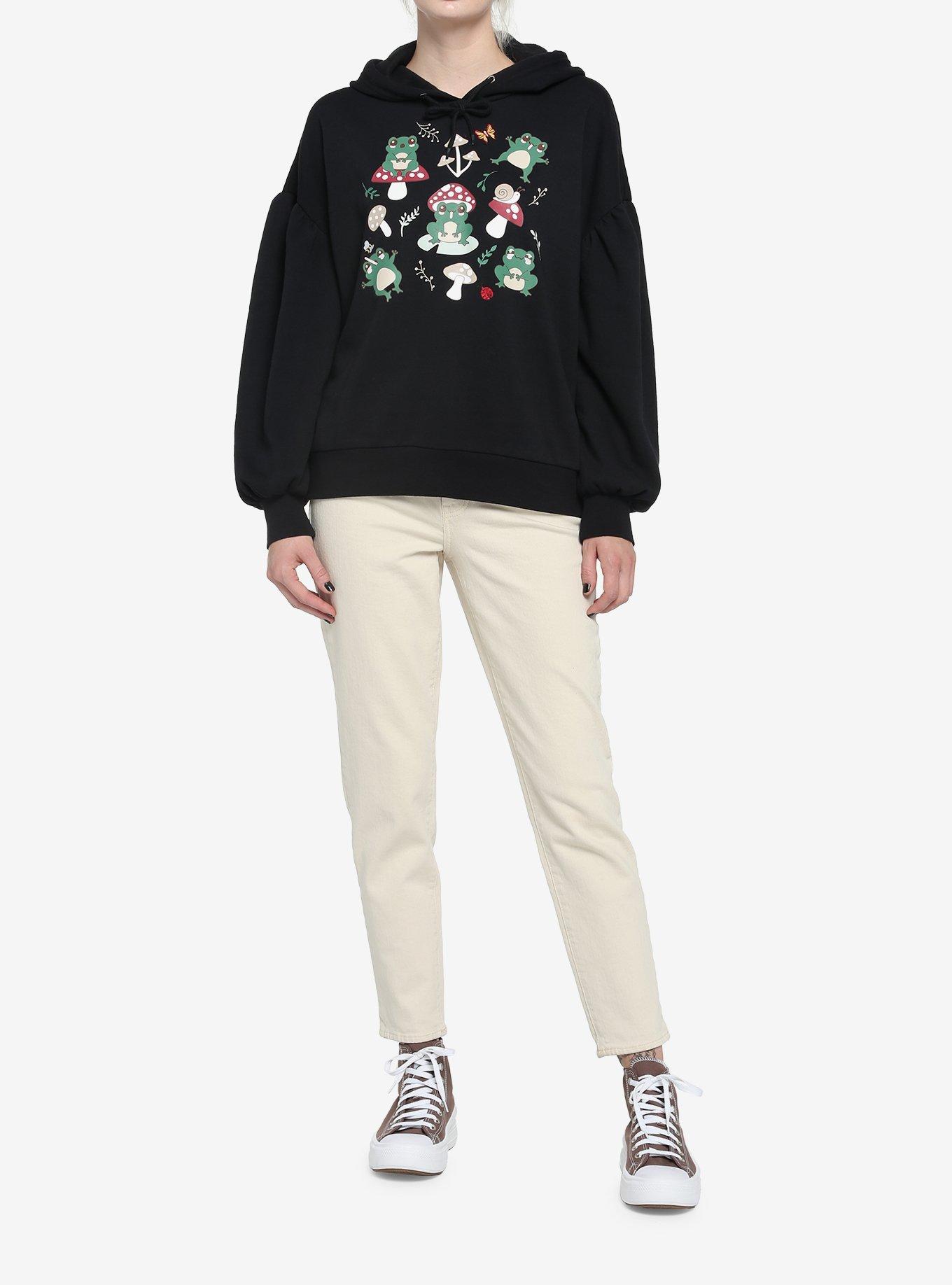 Black Kawaii Frogs Girls Hoodie, BLACK, alternate