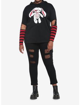 Black & Red Bunny Girls Detachable Sleeve Hoodie Plus Size, , hi-res
