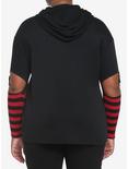 Black & Red Bunny Girls Detachable Sleeve Hoodie Plus Size, BLACK, alternate