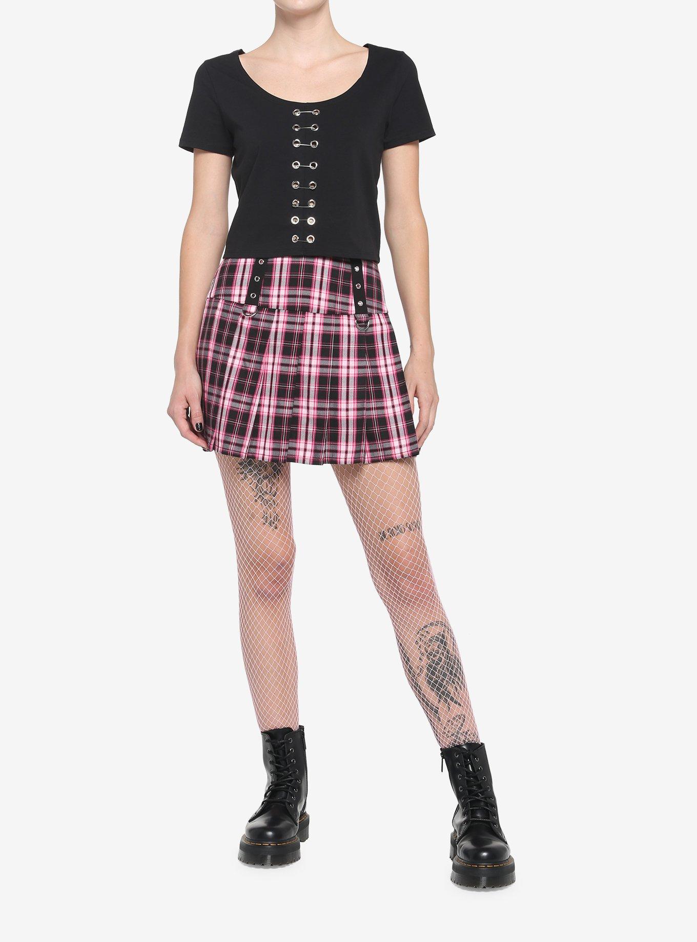 Black Safety Pin Girls Crop T-Shirt, BLACK, alternate