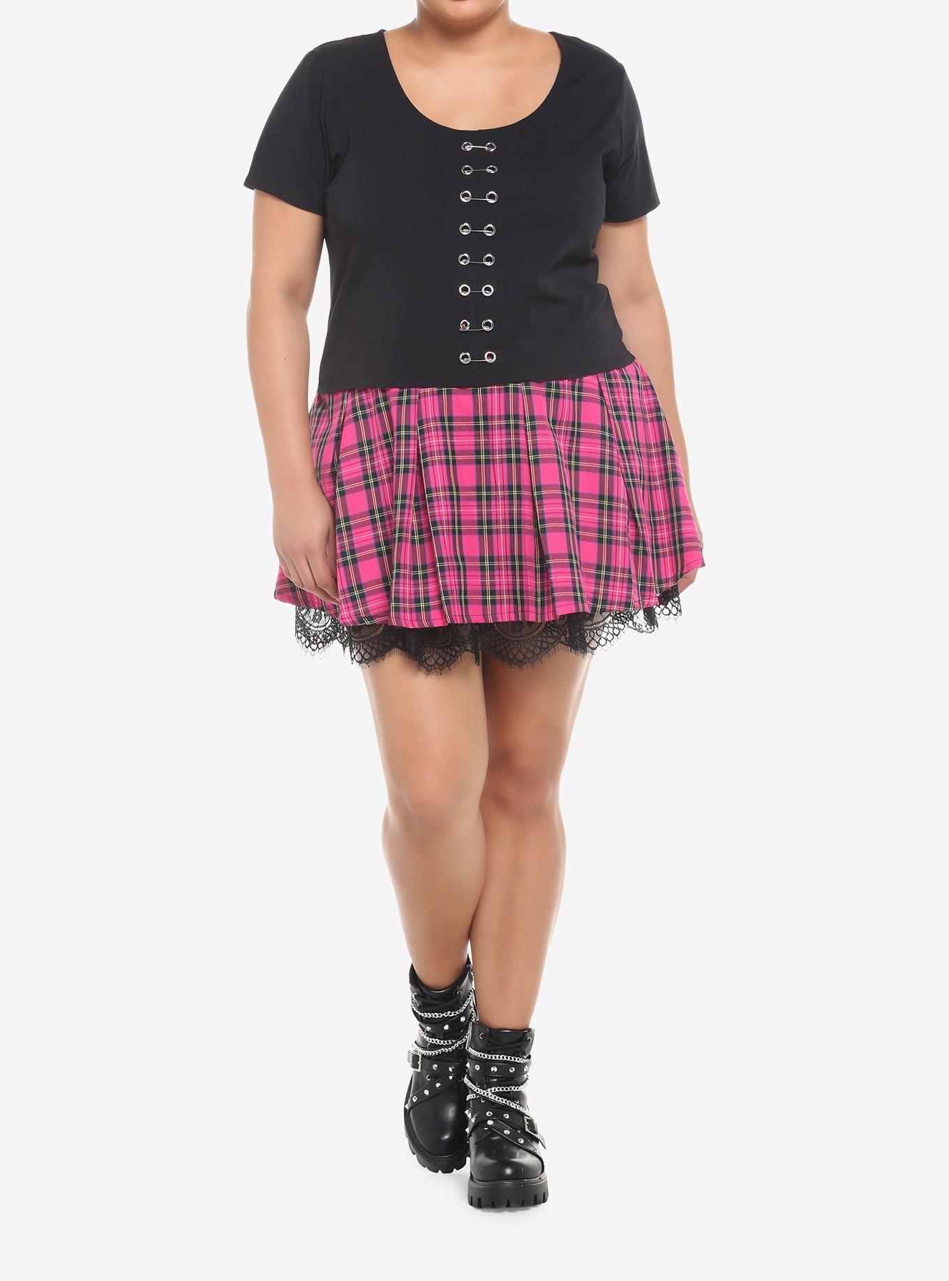 Black Safety Pin Girls Crop T-Shirt Plus Size, BLACK, alternate