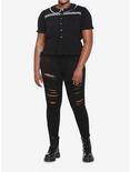 Black Smock Girls Crop Woven Button-Up Plus Size, BLACK, alternate