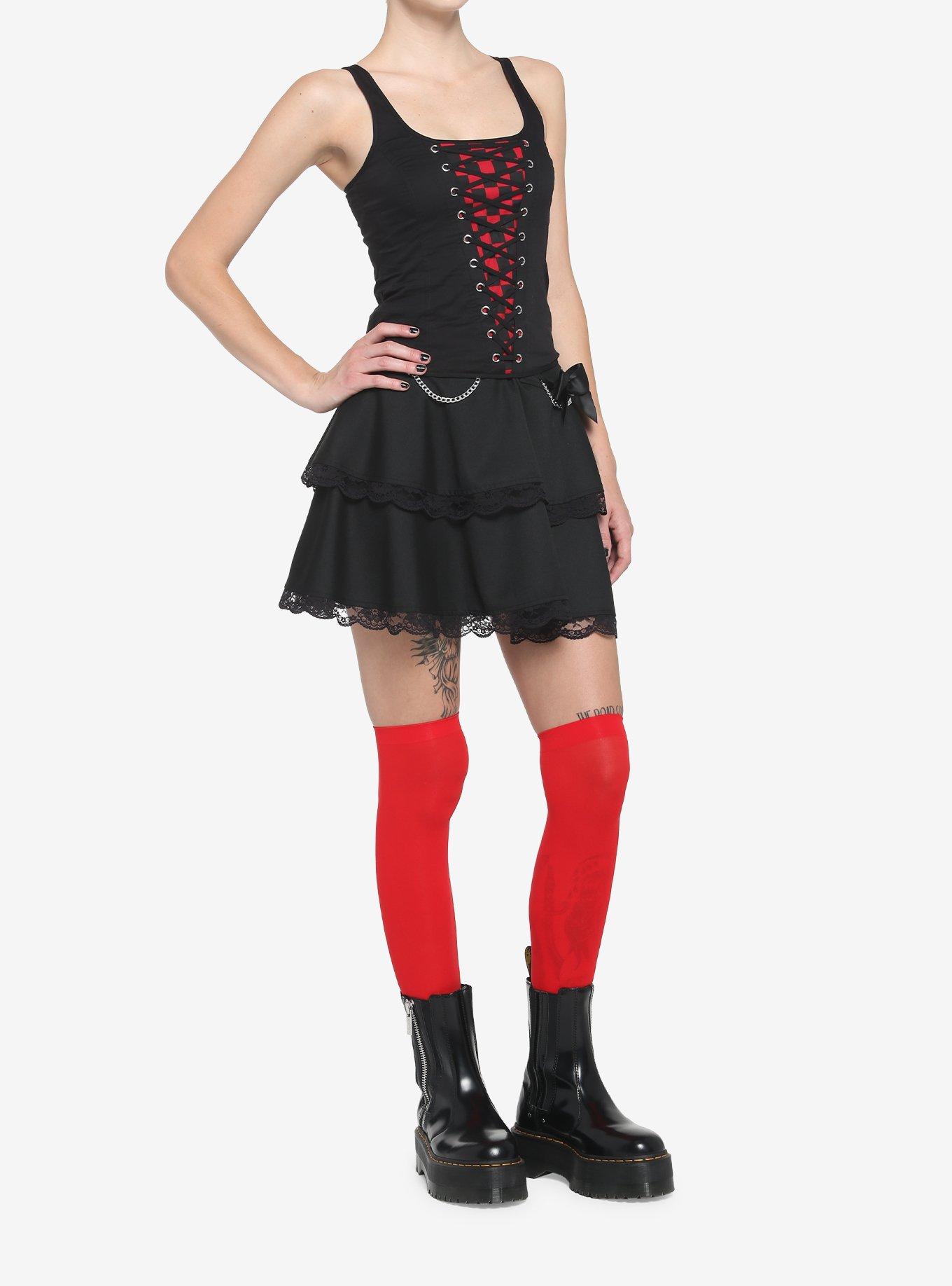 Black & Red Checker Lace-Up Corset, CHECKERED, alternate