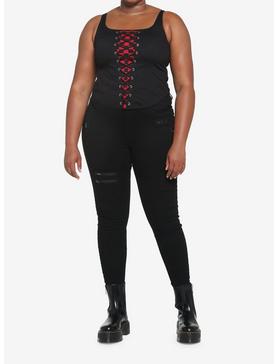 Black & Red Checker Lace-Up Corset Plus Size, , hi-res