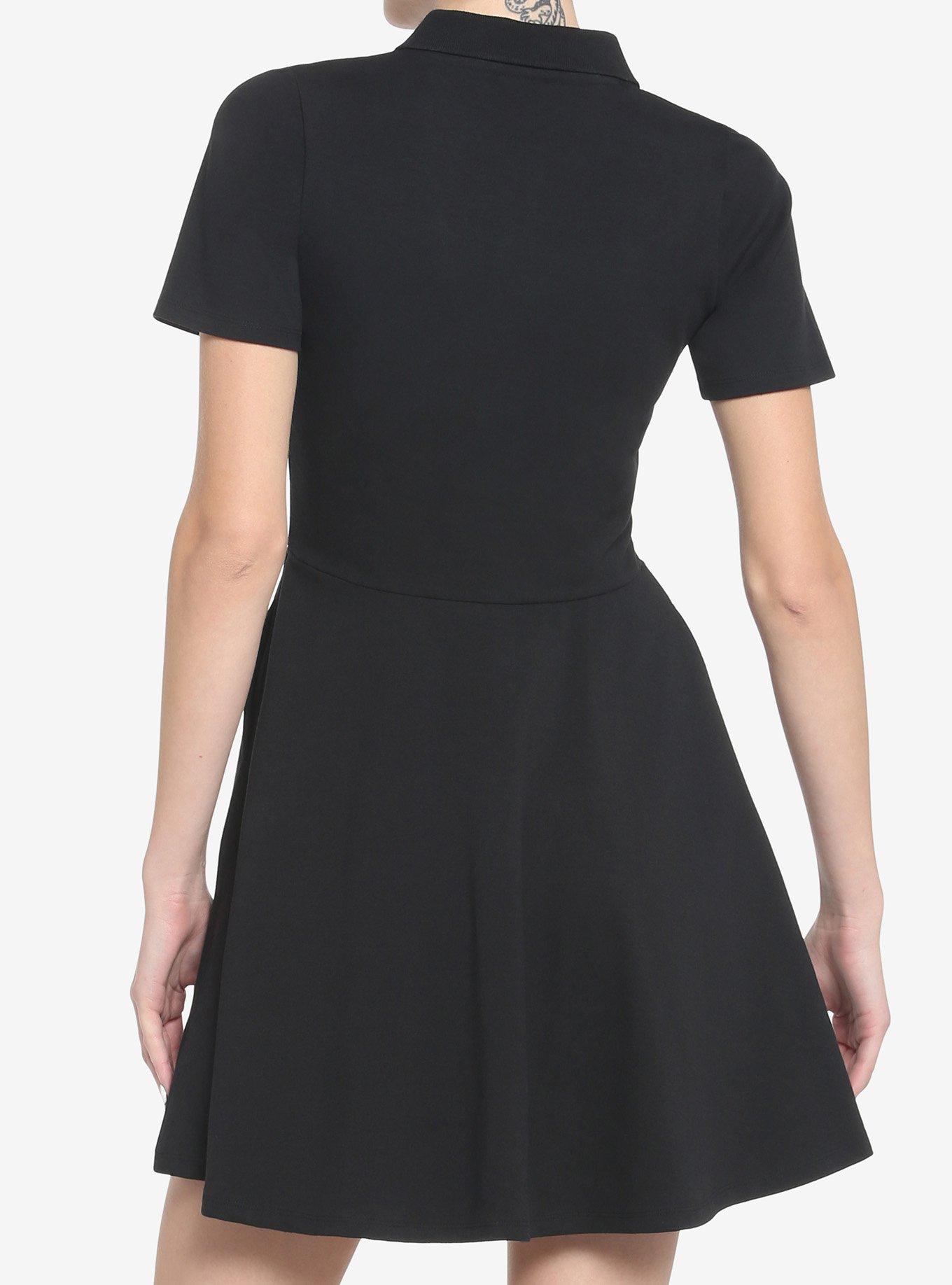 Embroidered Skull Polo Dress, BLACK, alternate