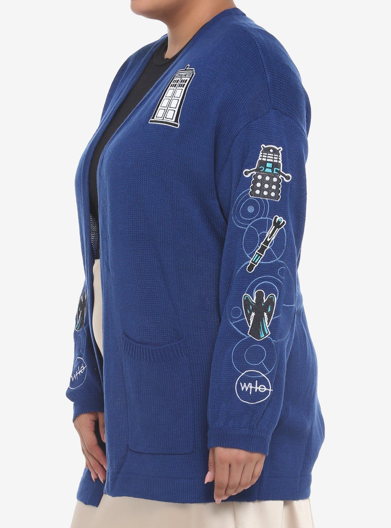 Her Universe Doctor Who Icon Embroidered Girls Open Cardigan Plus Size, MULTI, alternate