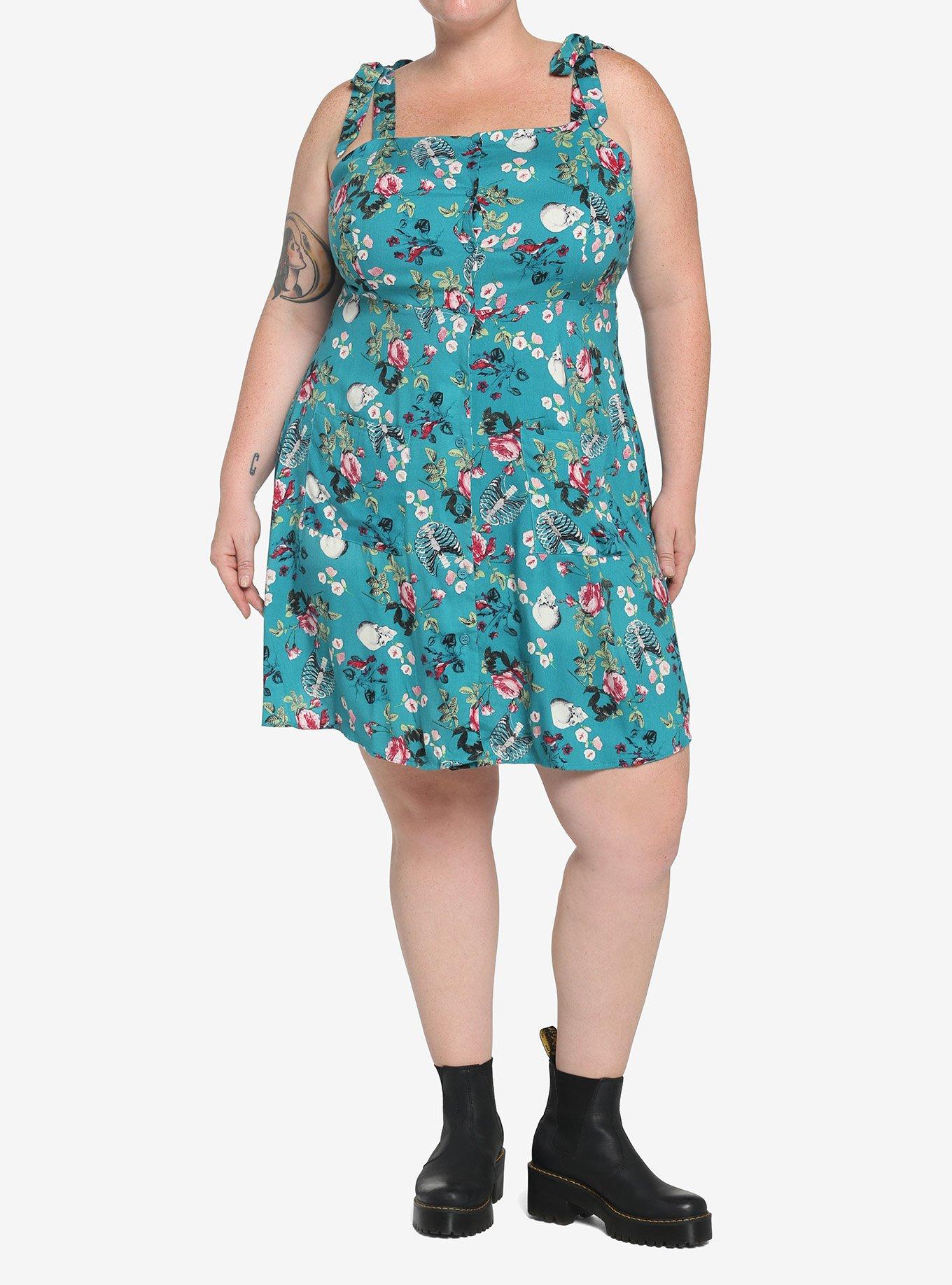 Teal Skeleton Floral Dress Plus Size, TEAL, alternate