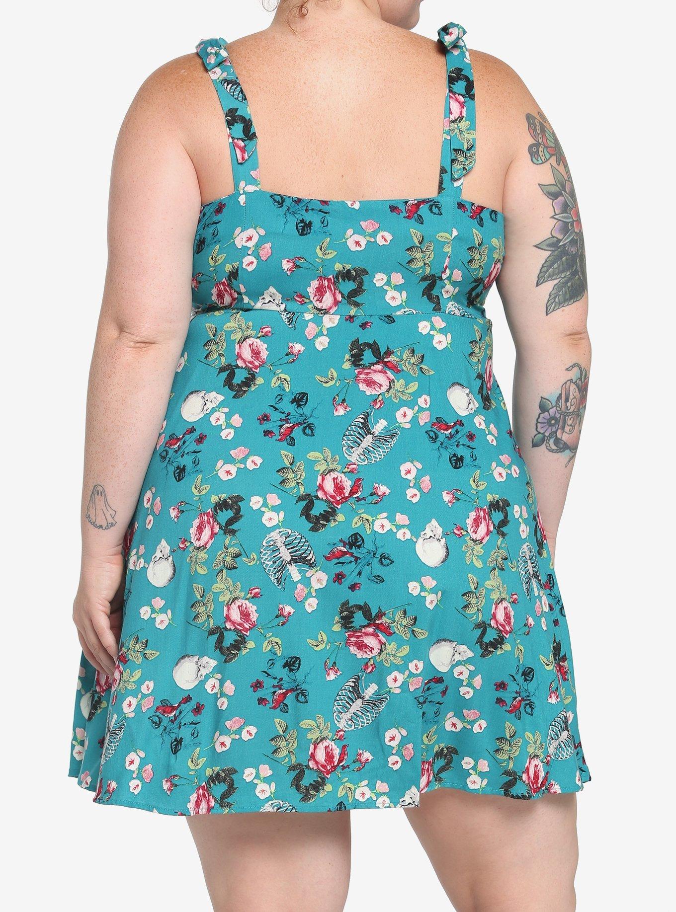 Teal Skeleton Floral Dress Plus Size, TEAL, alternate