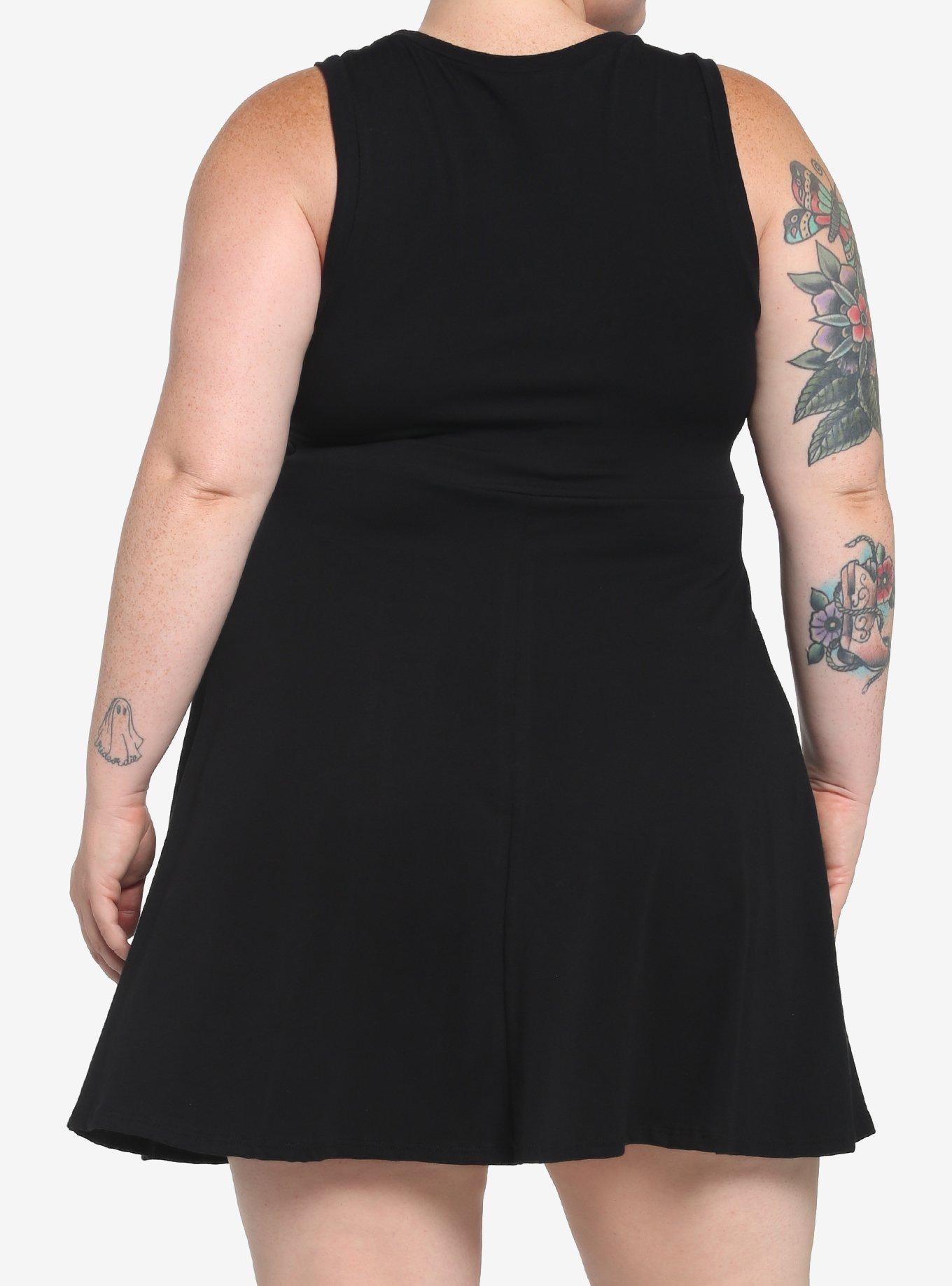Skull Floral Skater Dress Plus Size, BLACK, alternate