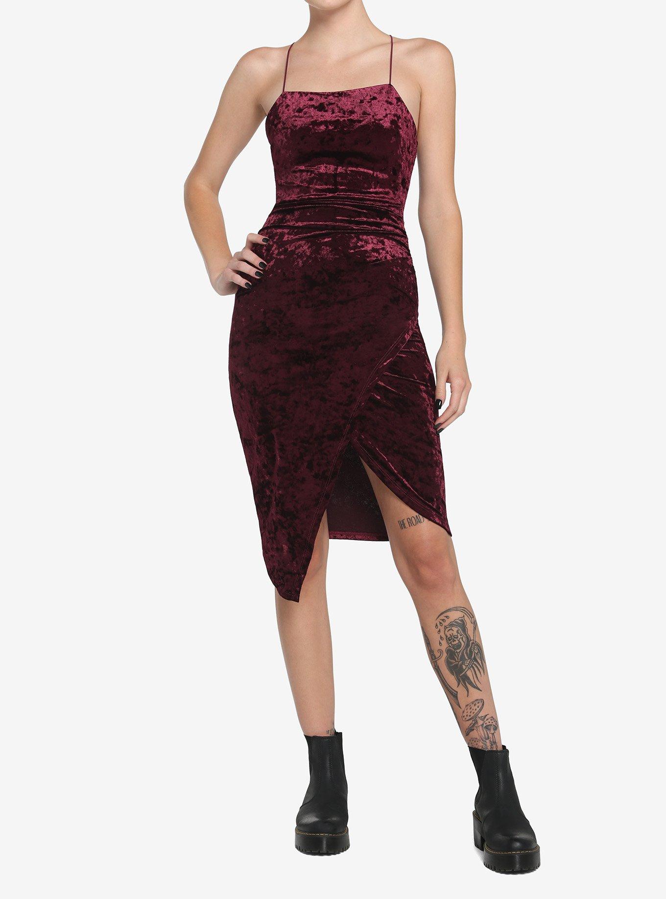 Burgundy Crushed Velvet Wrap Dress, MULTI, alternate