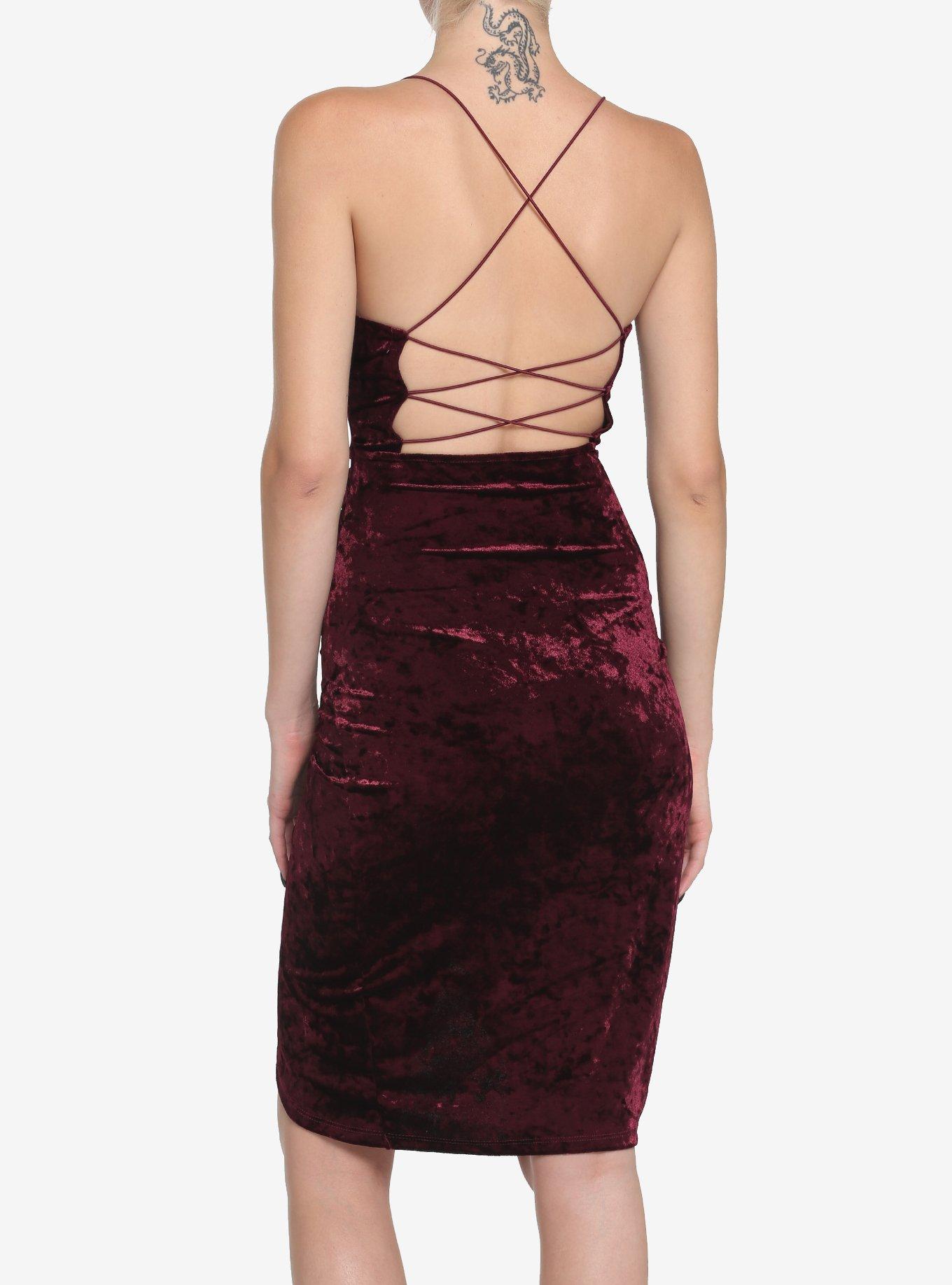 Burgundy Crushed Velvet Wrap Dress, MULTI, alternate