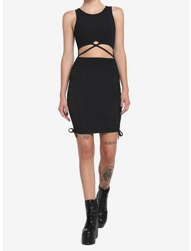 Black Cutout Ruched Mini Dress, , hi-res
