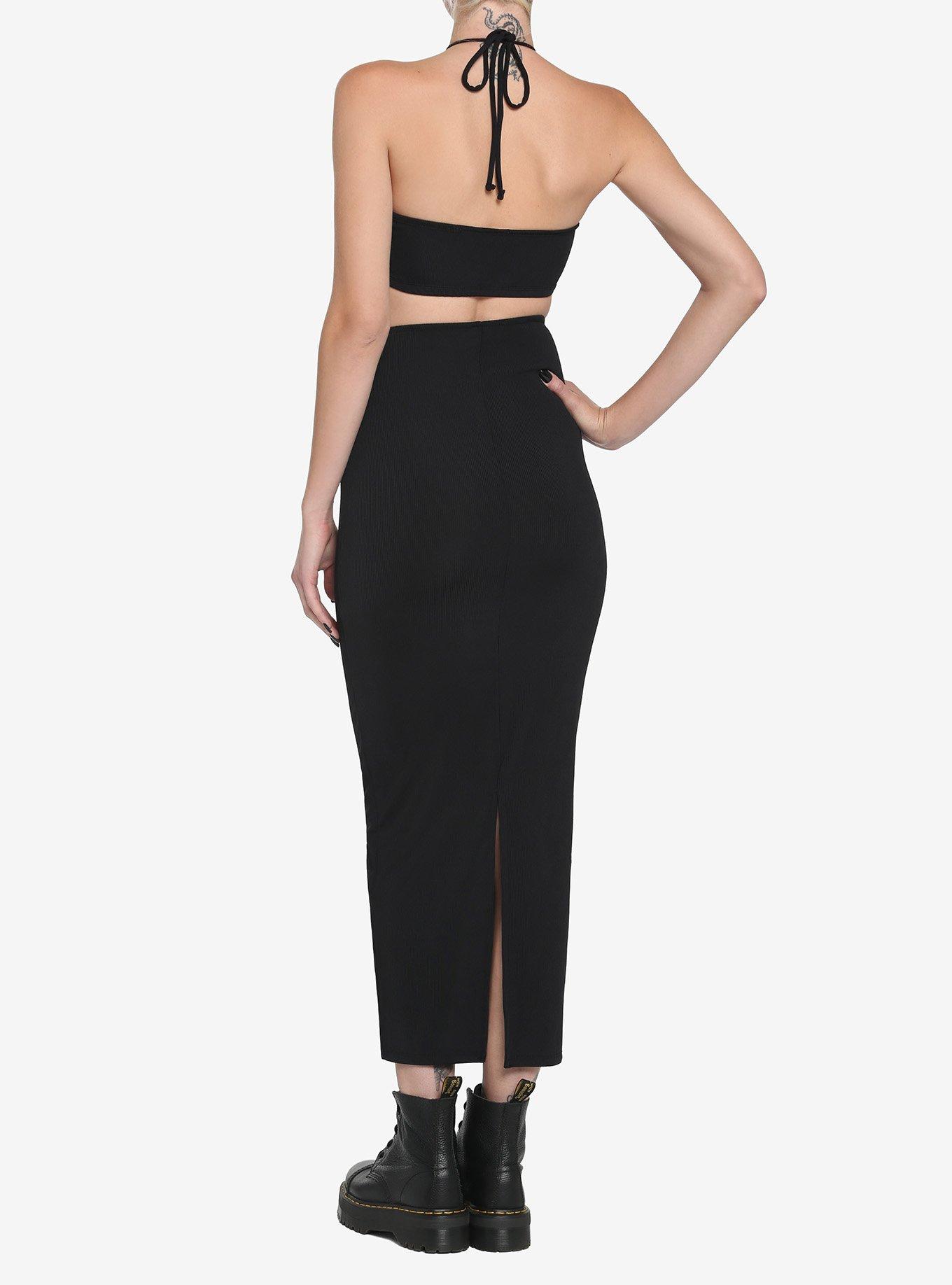 Black Halter Cutout Maxi Dress, BLACK, alternate
