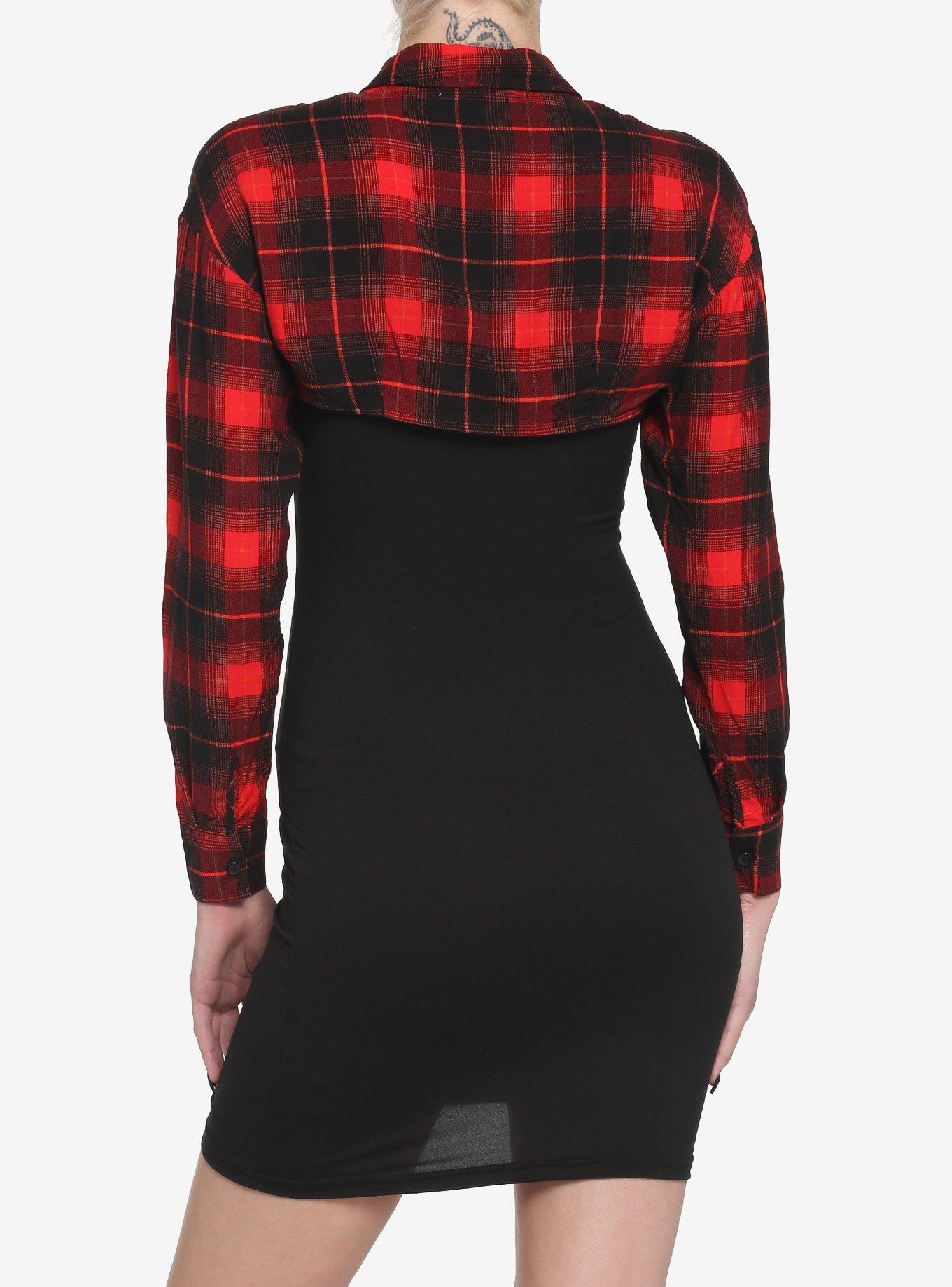 Red Plaid & Black TwoFer Mini Dress, PLAID, alternate