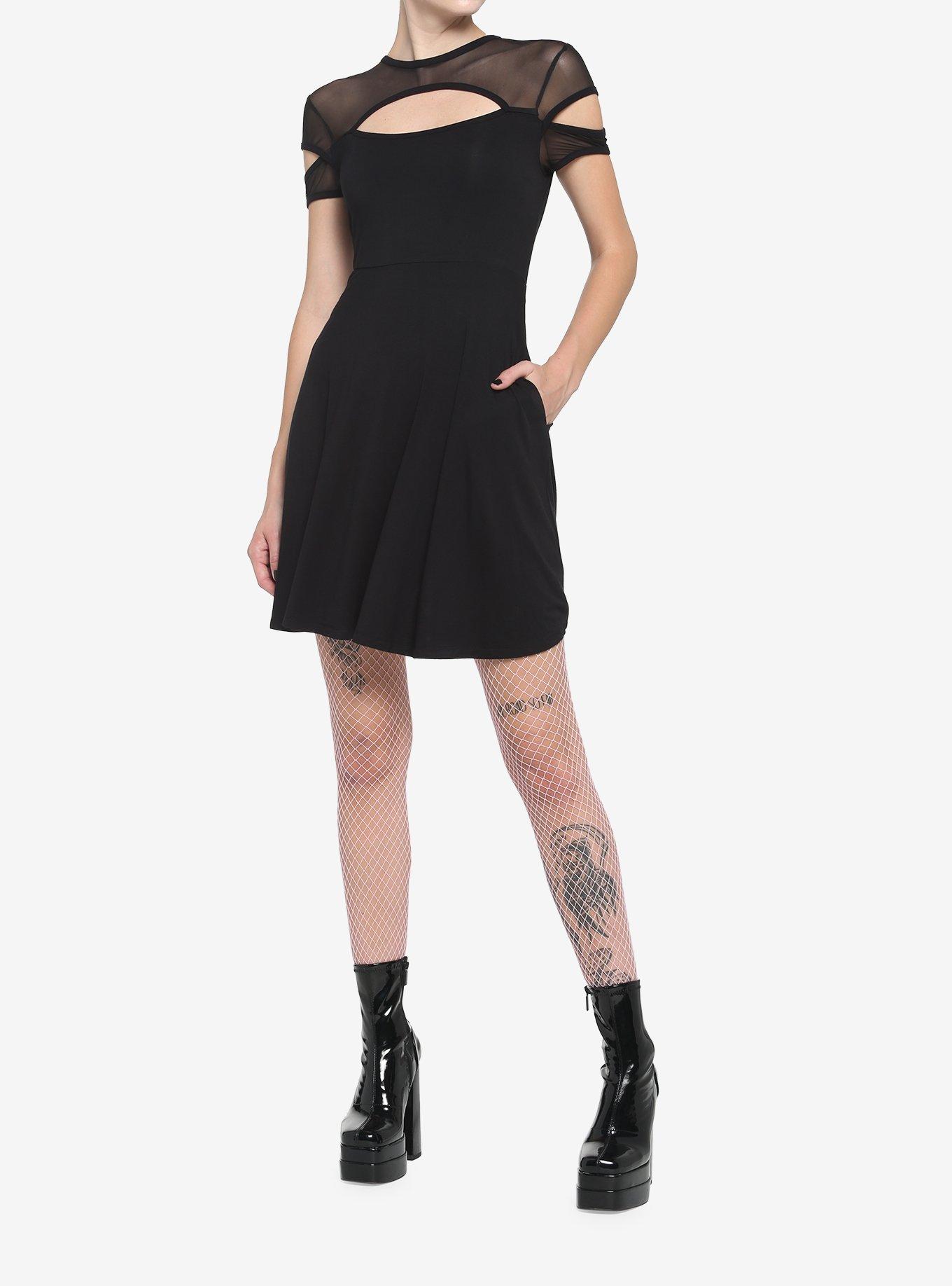 Black Fishnet Cutout Dress, , hi-res
