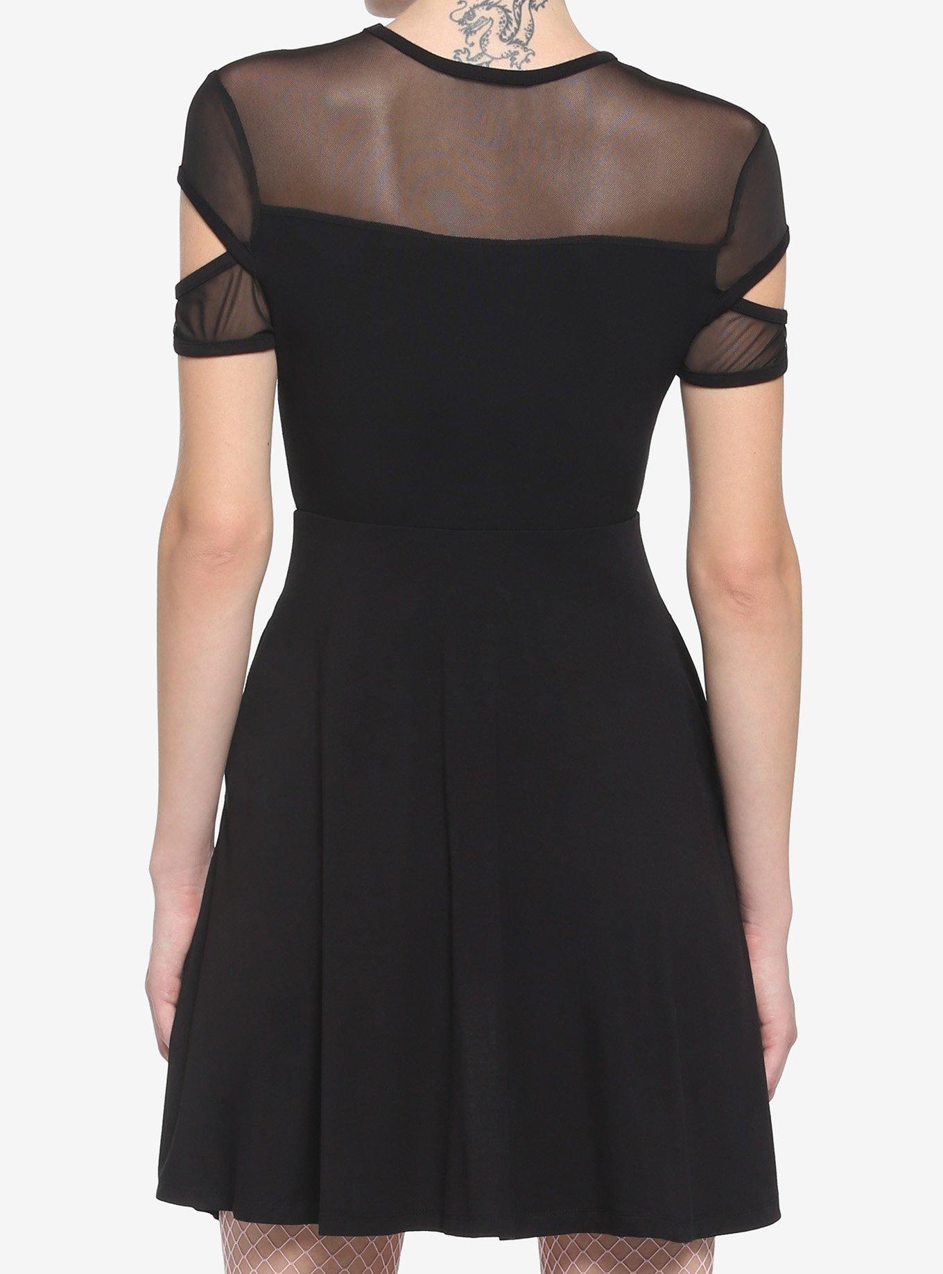 Black Fishnet Cutout Dress, BLACK, alternate