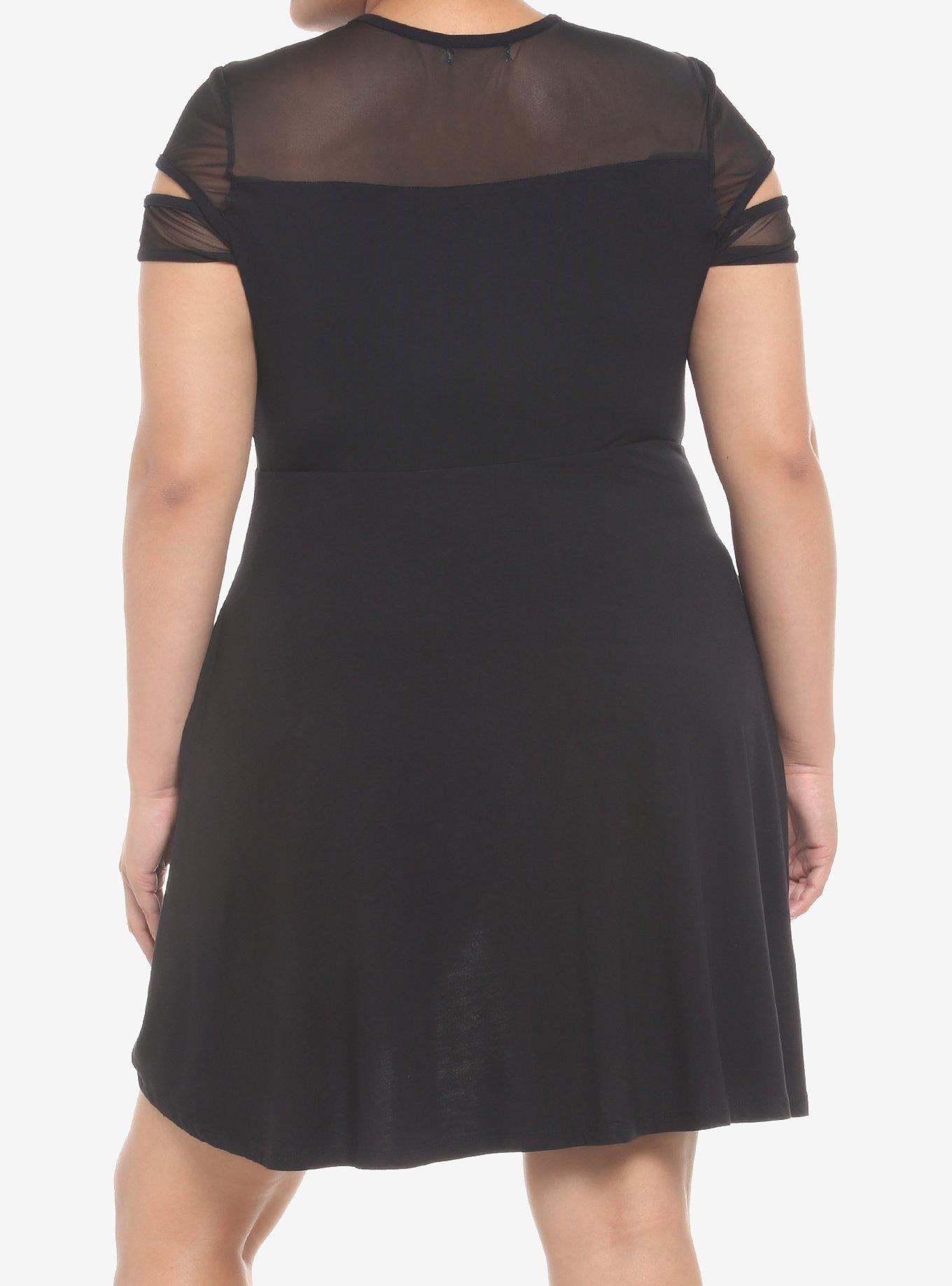 Black Fishnet Cutout Dress Plus Size, BLACK, alternate