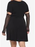 Black Cutout Skater Dress With Arm Warmers Plus Size, BLACK, alternate
