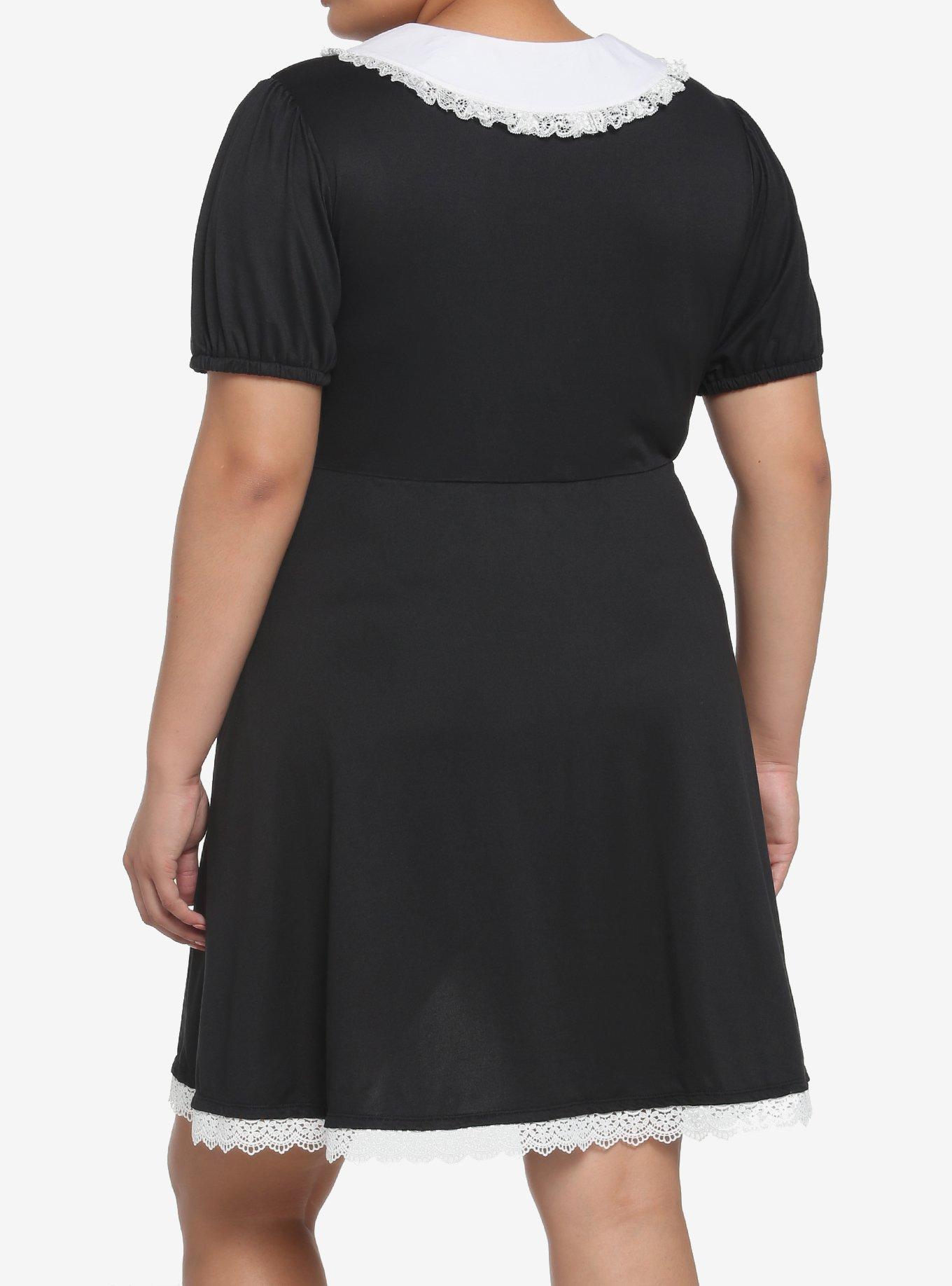 Mushroom Foliage Lace Collar Cutout Sweetheart Dress Plus Size, BLACK, alternate