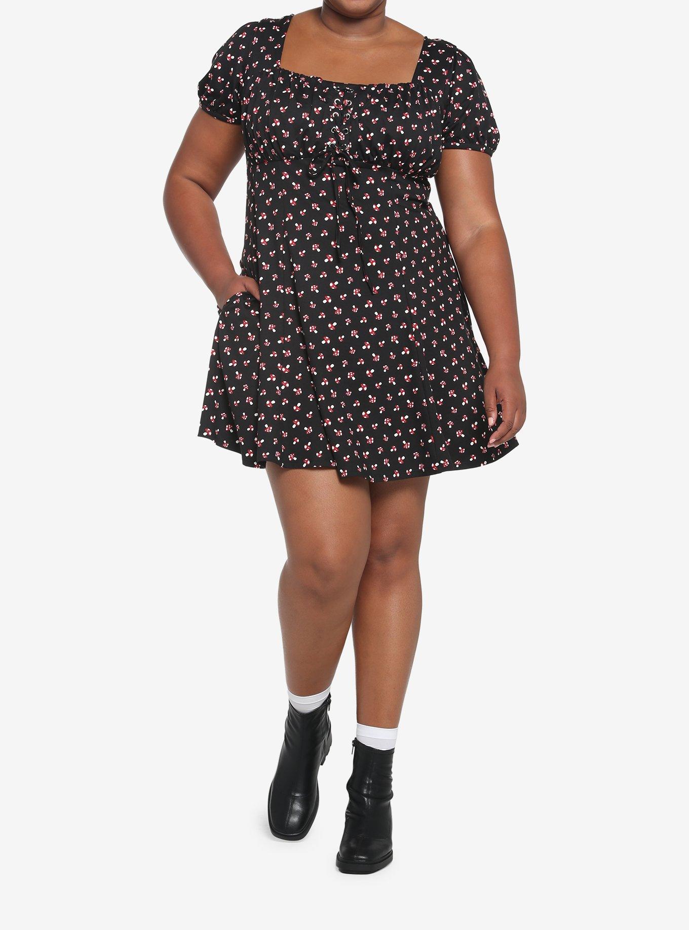 Black Mushroom Empire Dress Plus Size, BLACK, alternate