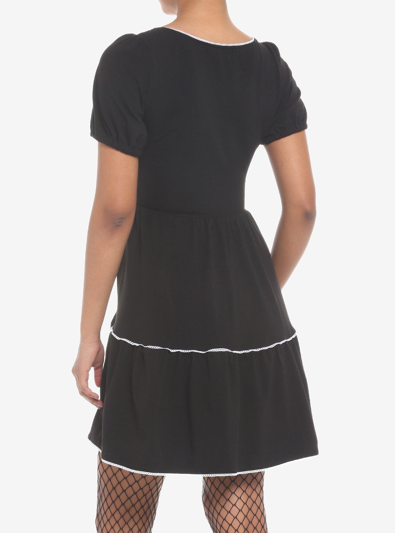 Black Square Neck Tiered Dress, BLACK, alternate
