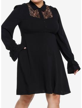 Plus Size Black Lace Collared Dress Plus Size, , hi-res