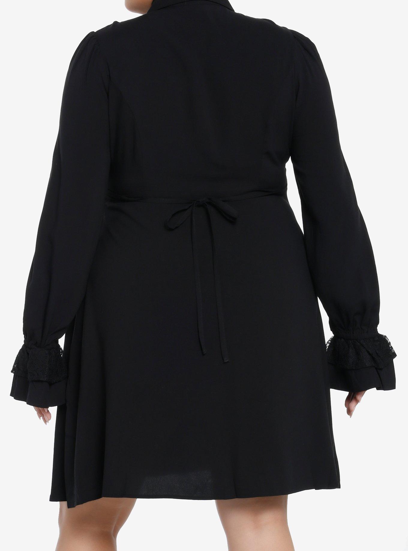 Black Lace Collared Dress Plus Size, BLACK, alternate