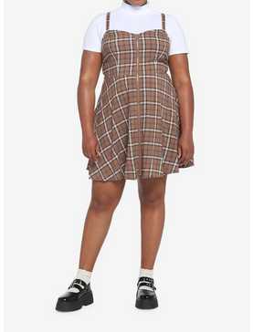 Brown Plaid Twofer Dress Plus Size, , hi-res