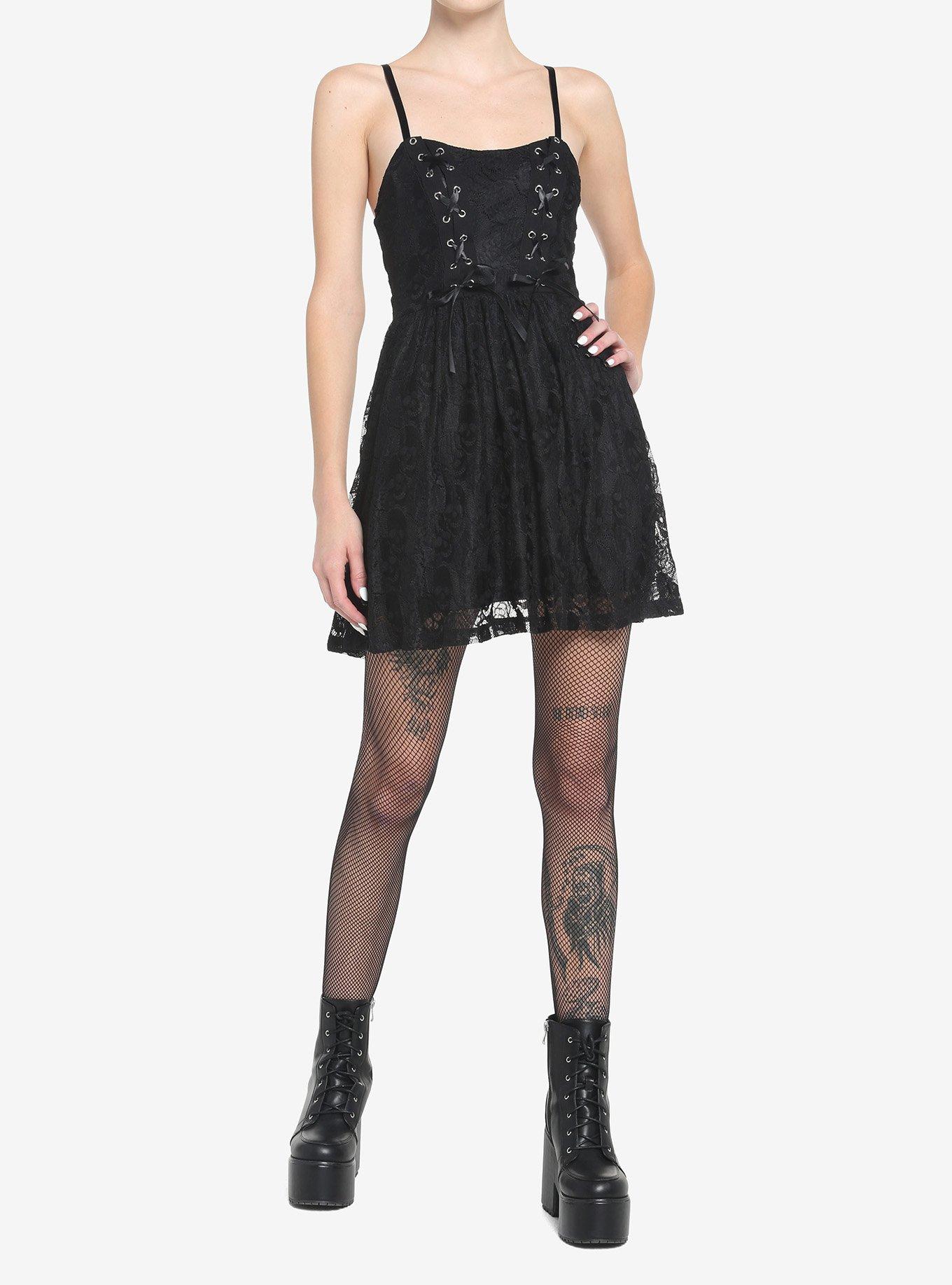 Black Skull Lace Dress, BLACK, alternate
