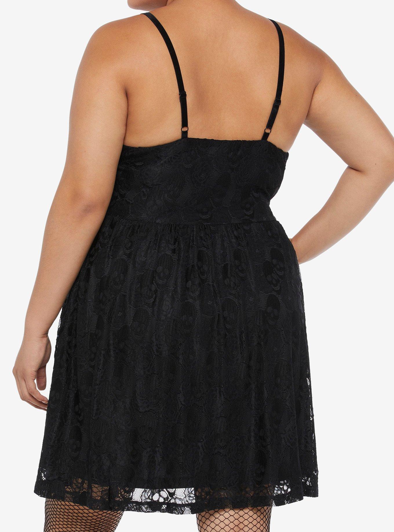 Black Skull Lace Dress Plus Size, BLACK, alternate