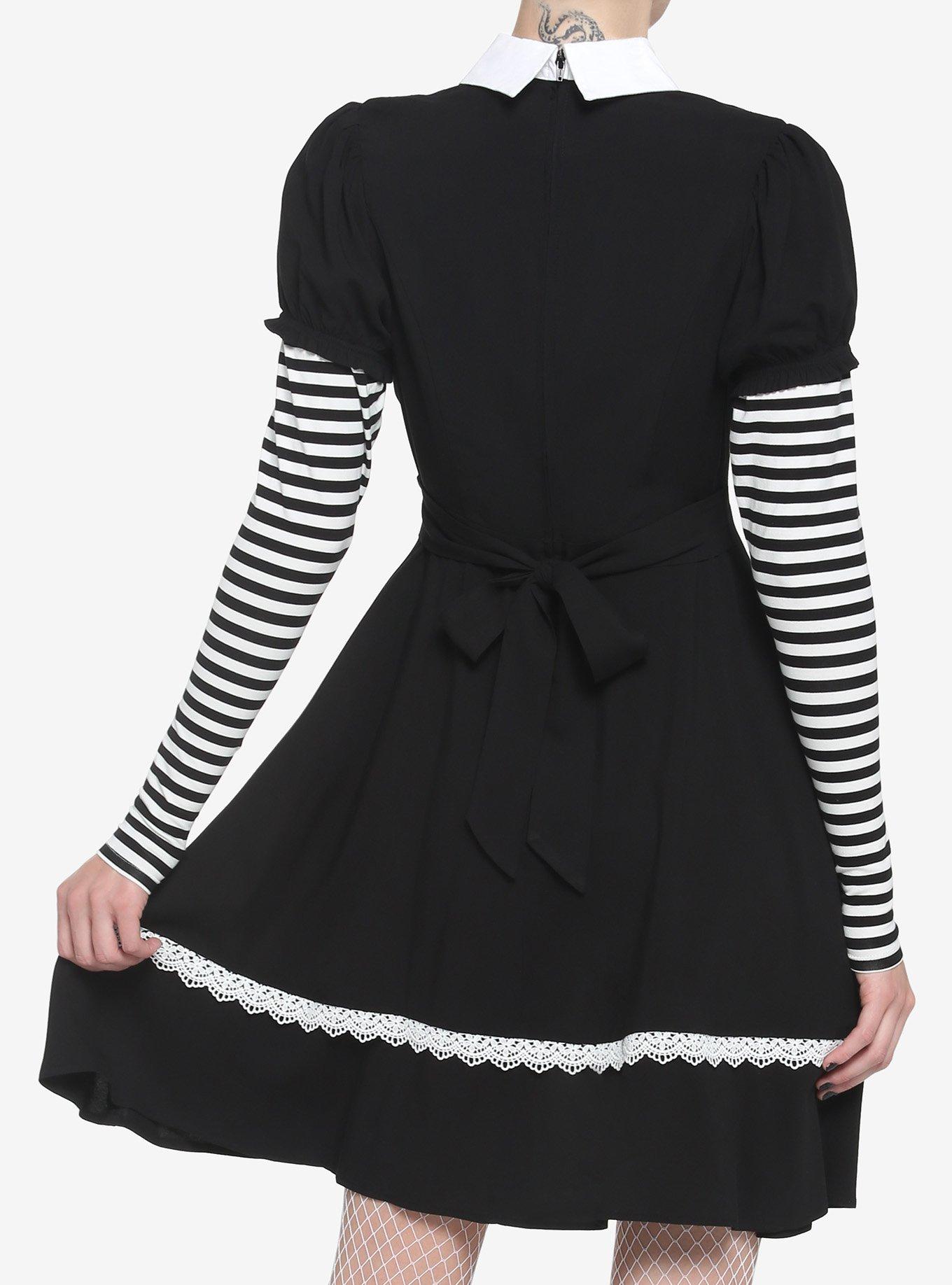 Black & White Stripe Twofer Dress, BLACK, alternate