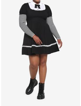 Black & White Stripe Twofer Dress Plus Size, , hi-res