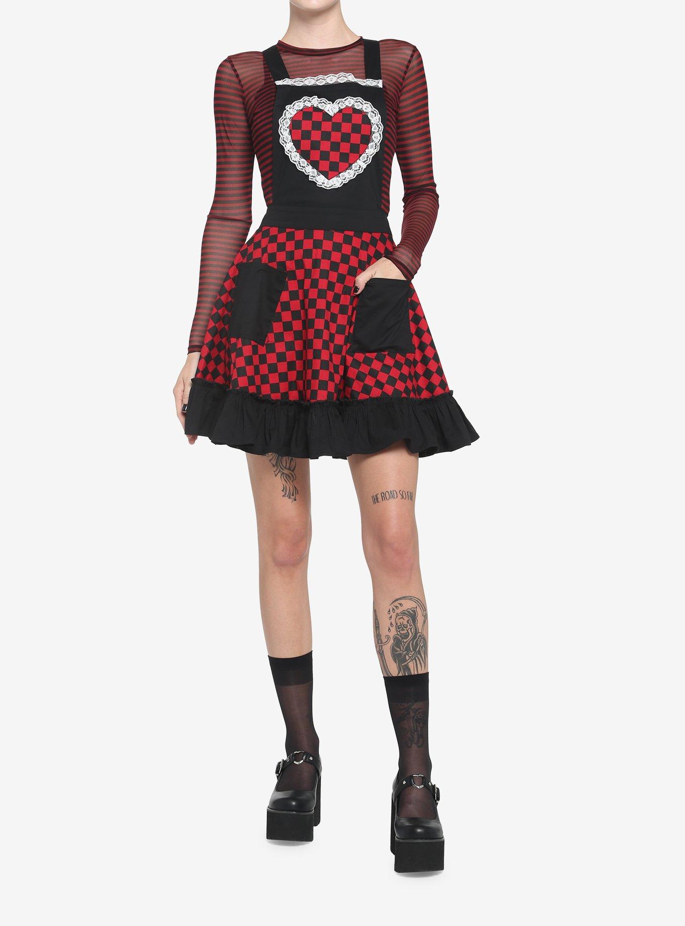 Black & Red Checkered Heart Skirtall, , hi-res