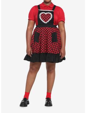 Plus Size Black & Red Checkered Heart Skirtall Plus Size, , hi-res