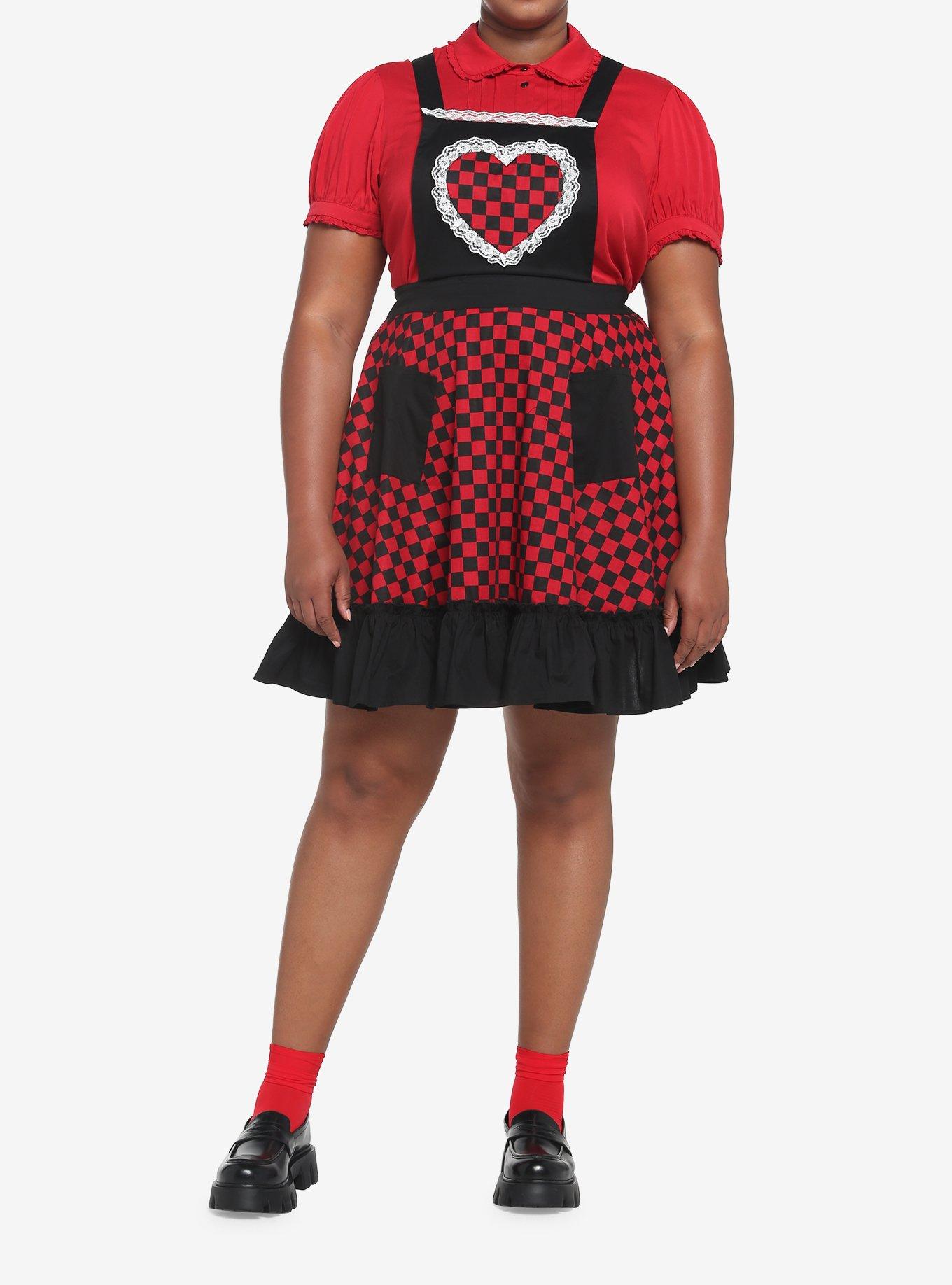 Black & Red Checkered Heart Skirtall Plus Size, CHECKERED, alternate