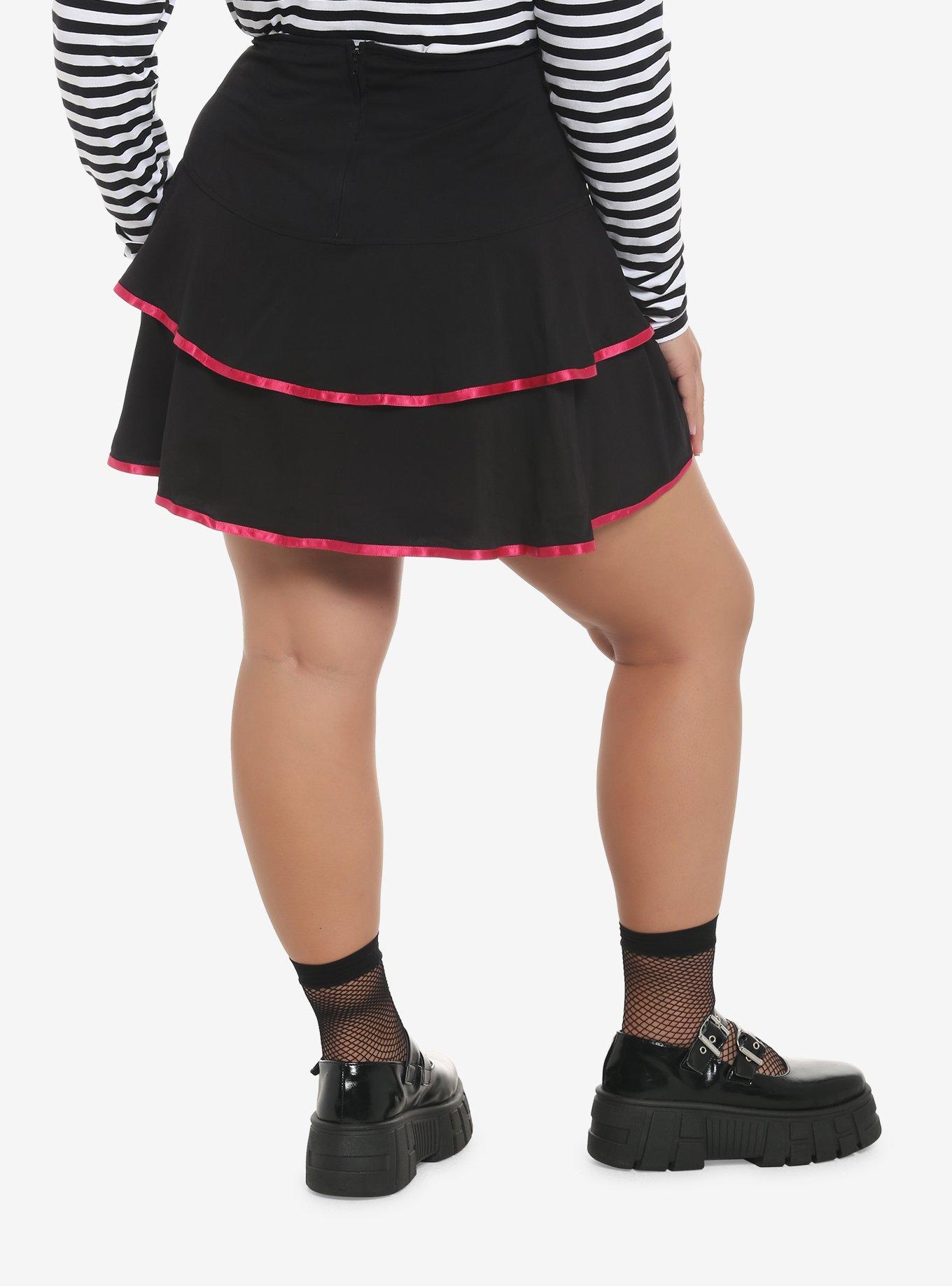 Black & Pink Lace-Up Tiered Skirt Plus Size, PINK, alternate
