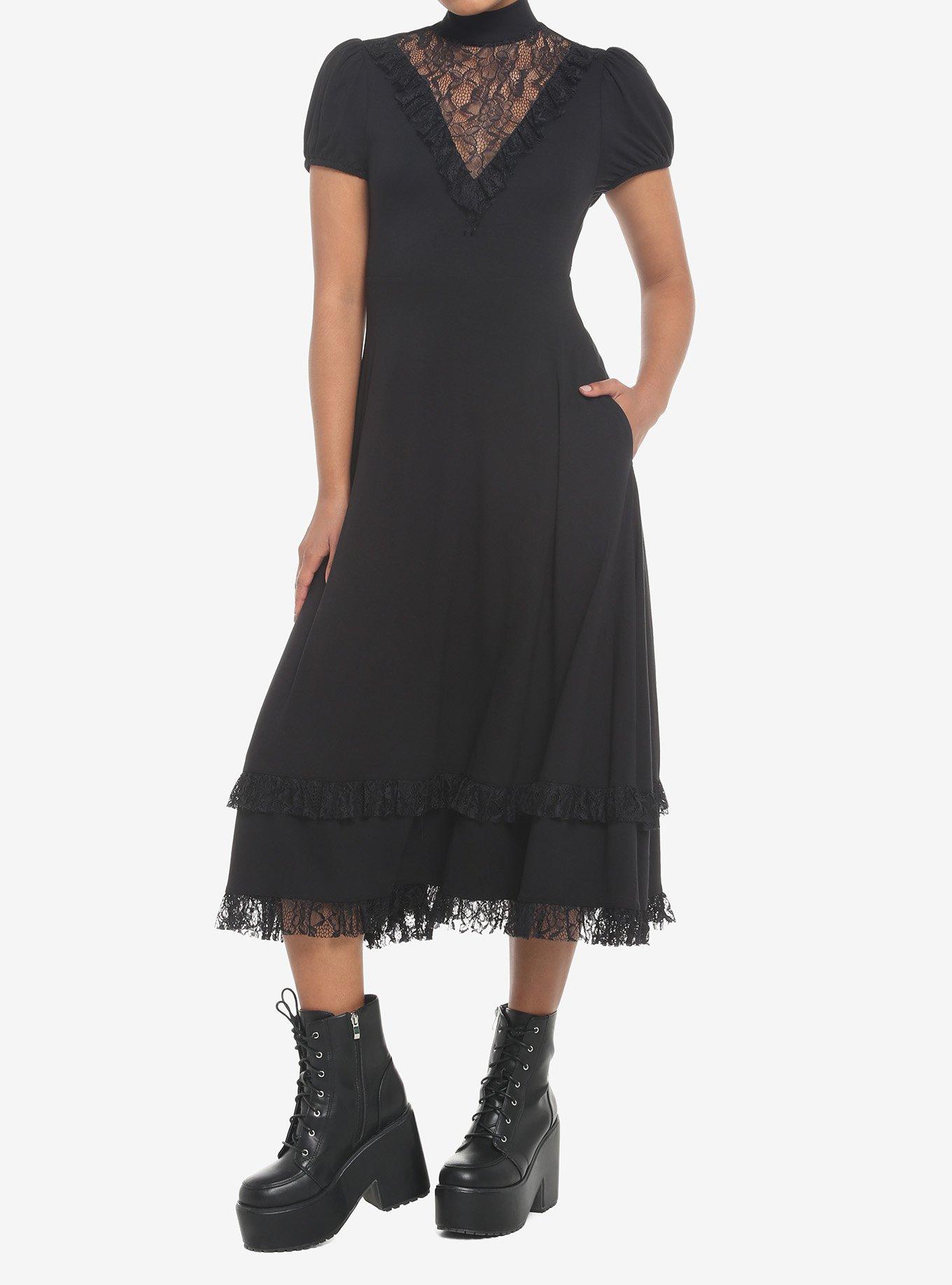 Black Lace Midi Dress, BLACK, alternate