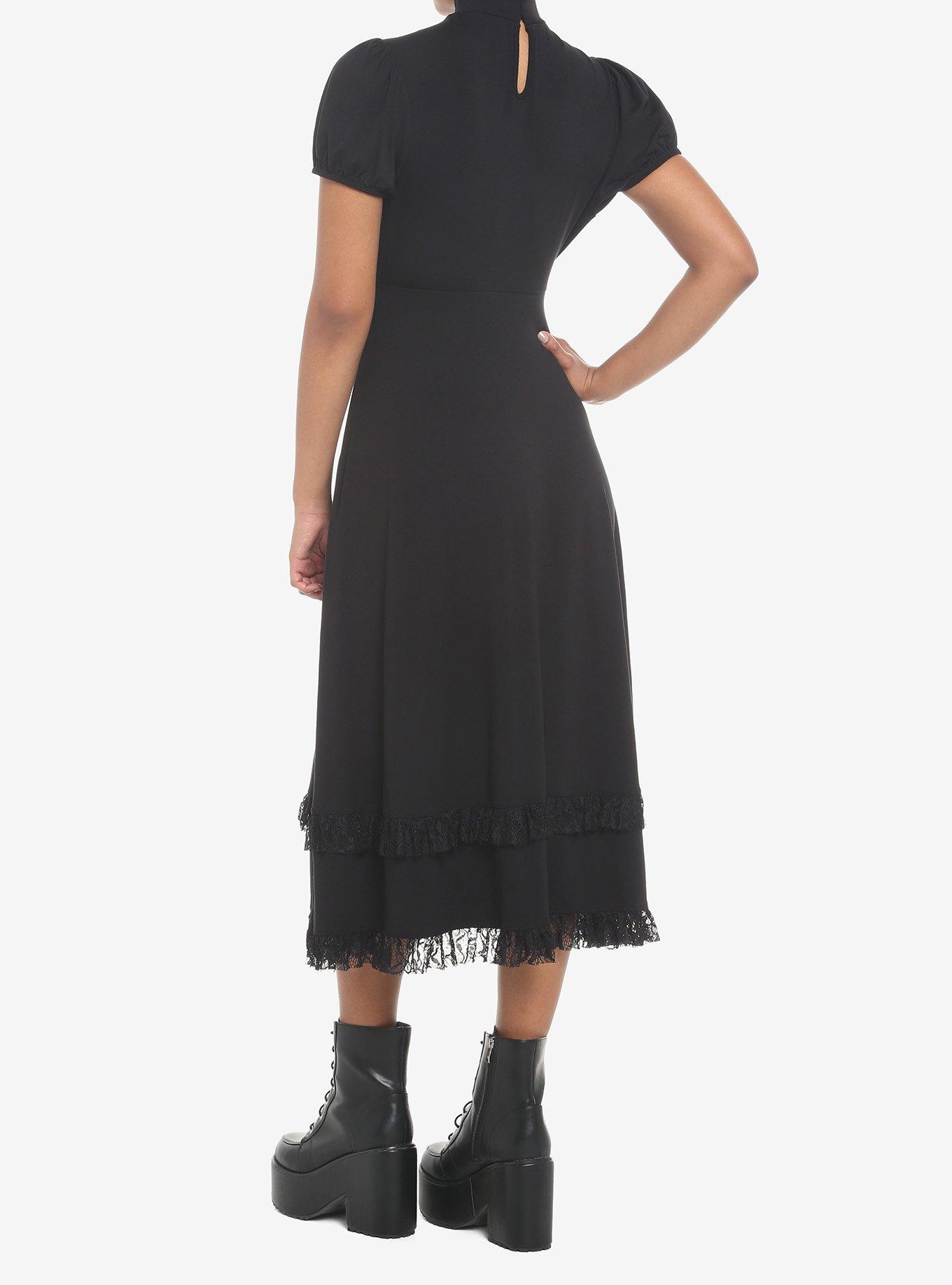 Black Lace Midi Dress, BLACK, alternate