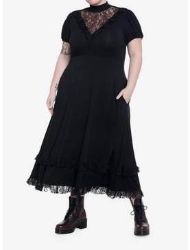 Black Lace Midi Dress Plus Size, , hi-res