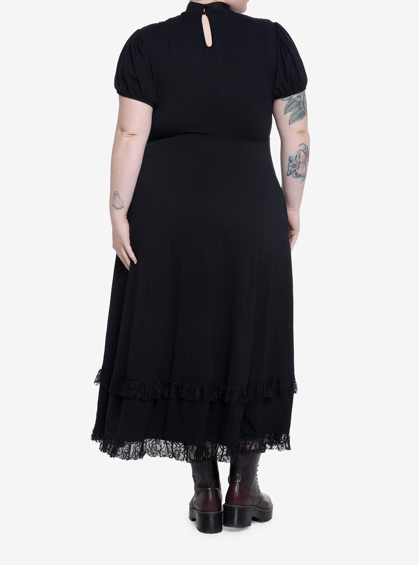 Black Lace Midi Dress Plus Size, BLACK, alternate