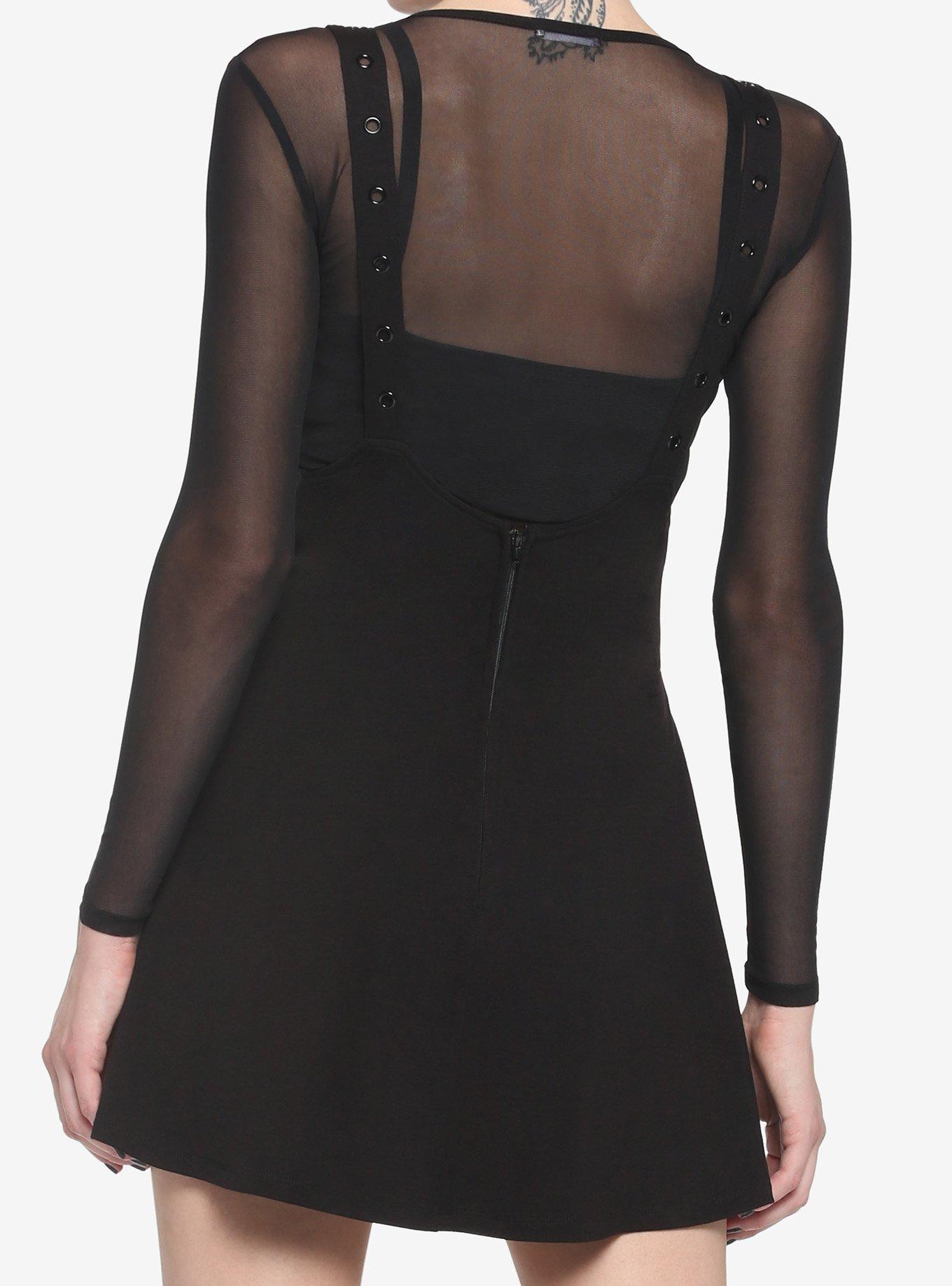 Black Grommet High-Waisted Suspender Skirt, BLACK, alternate