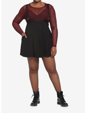 Black Grommet High-Waisted Suspender Skirt Plus Size, , hi-res
