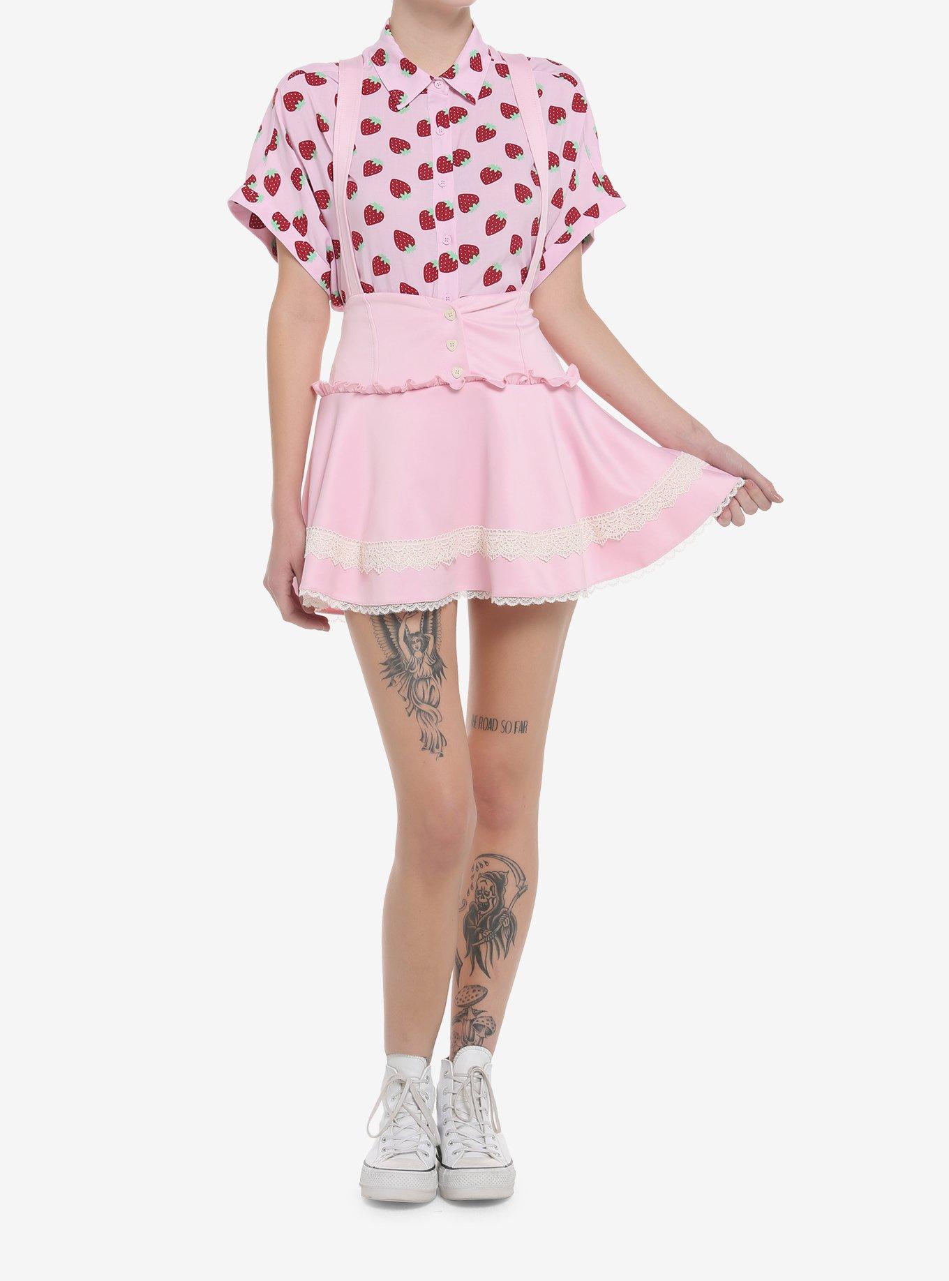 Pink Hearts & Lace Suspender Skirt, PINK, alternate