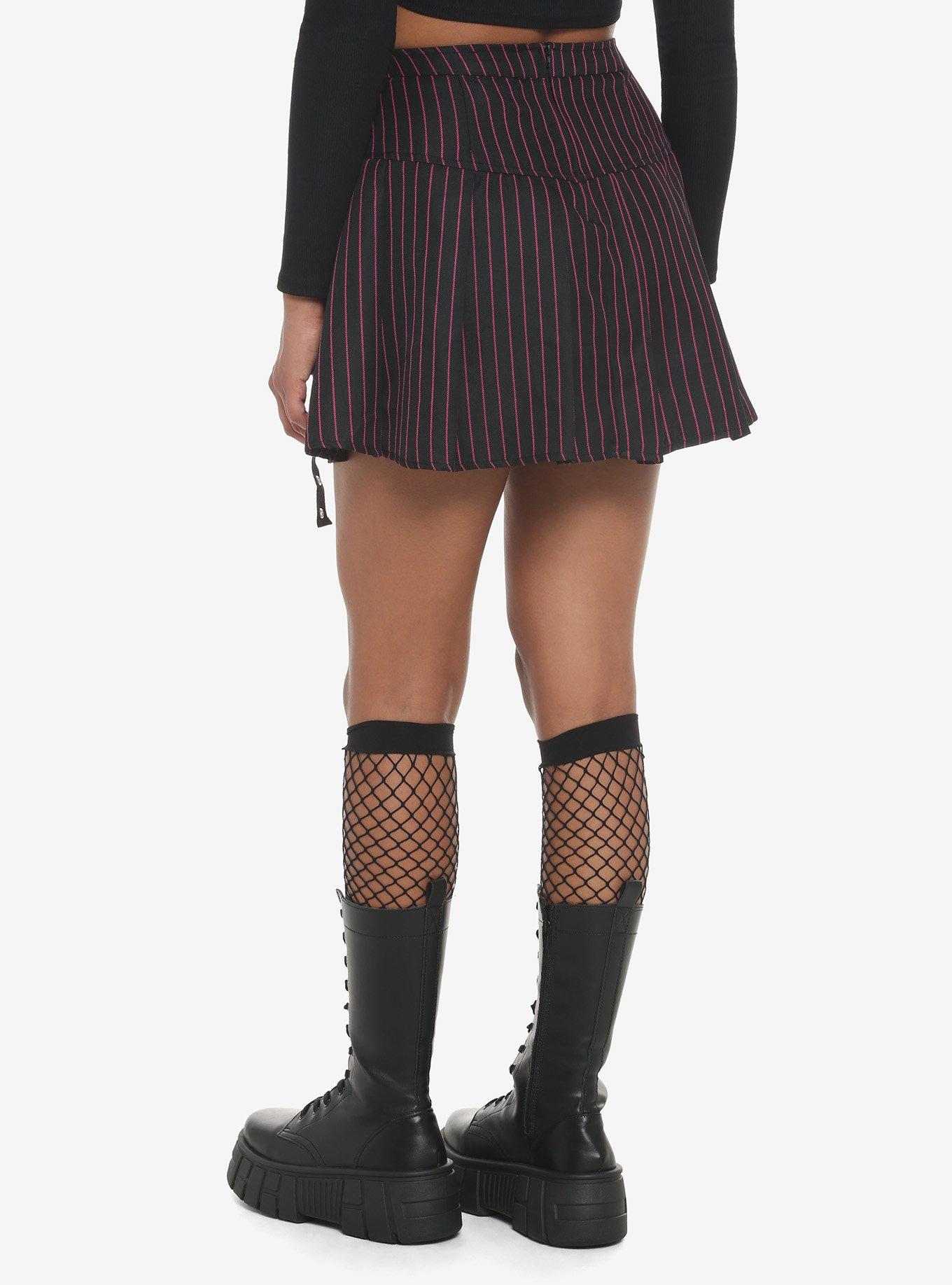 Black & Pink Pinstripe Pleated Skirt, PINSTRIPE, alternate