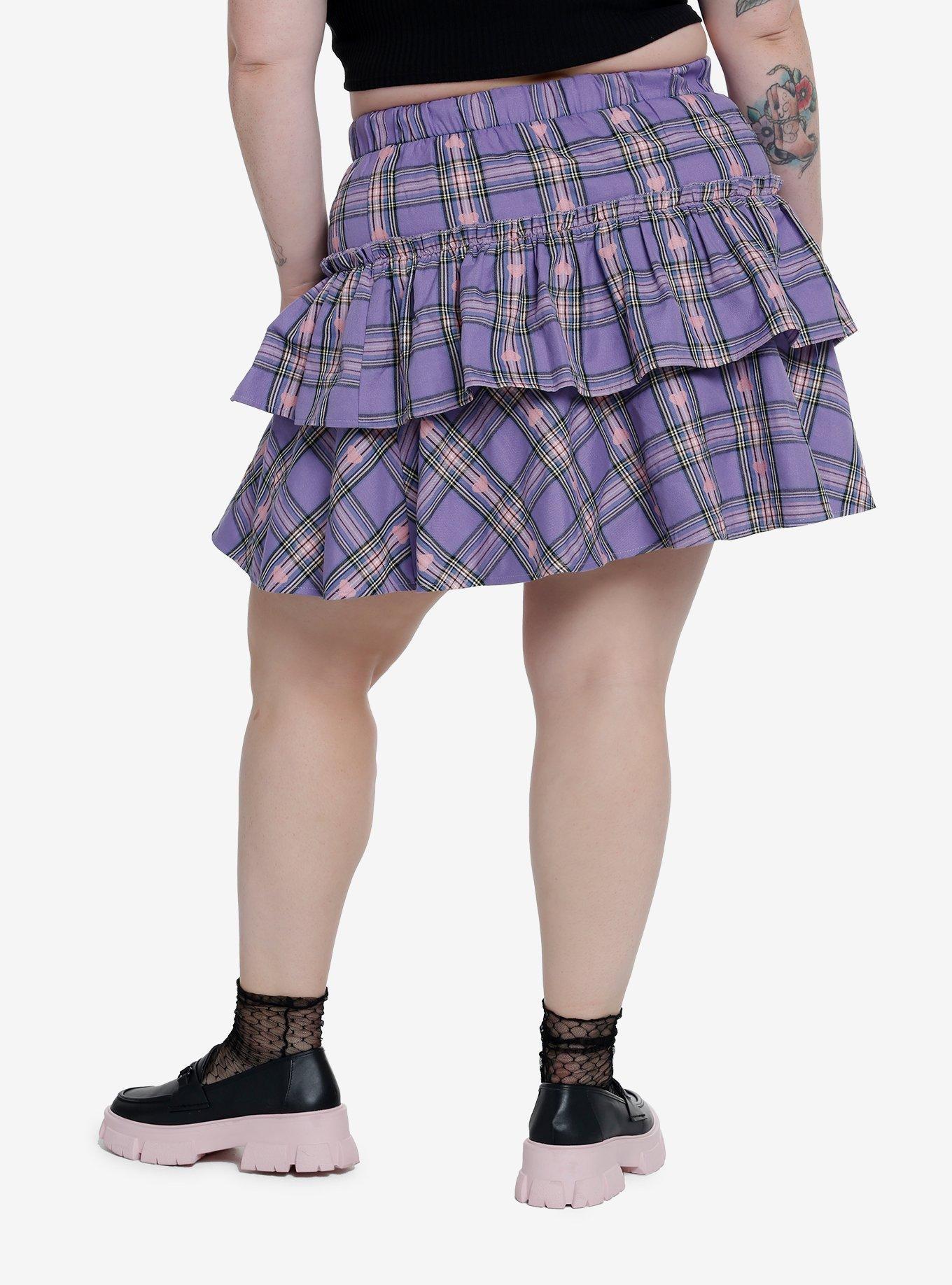 Plaid Hearts Tiered Skirt Plus Size, PLAID, alternate