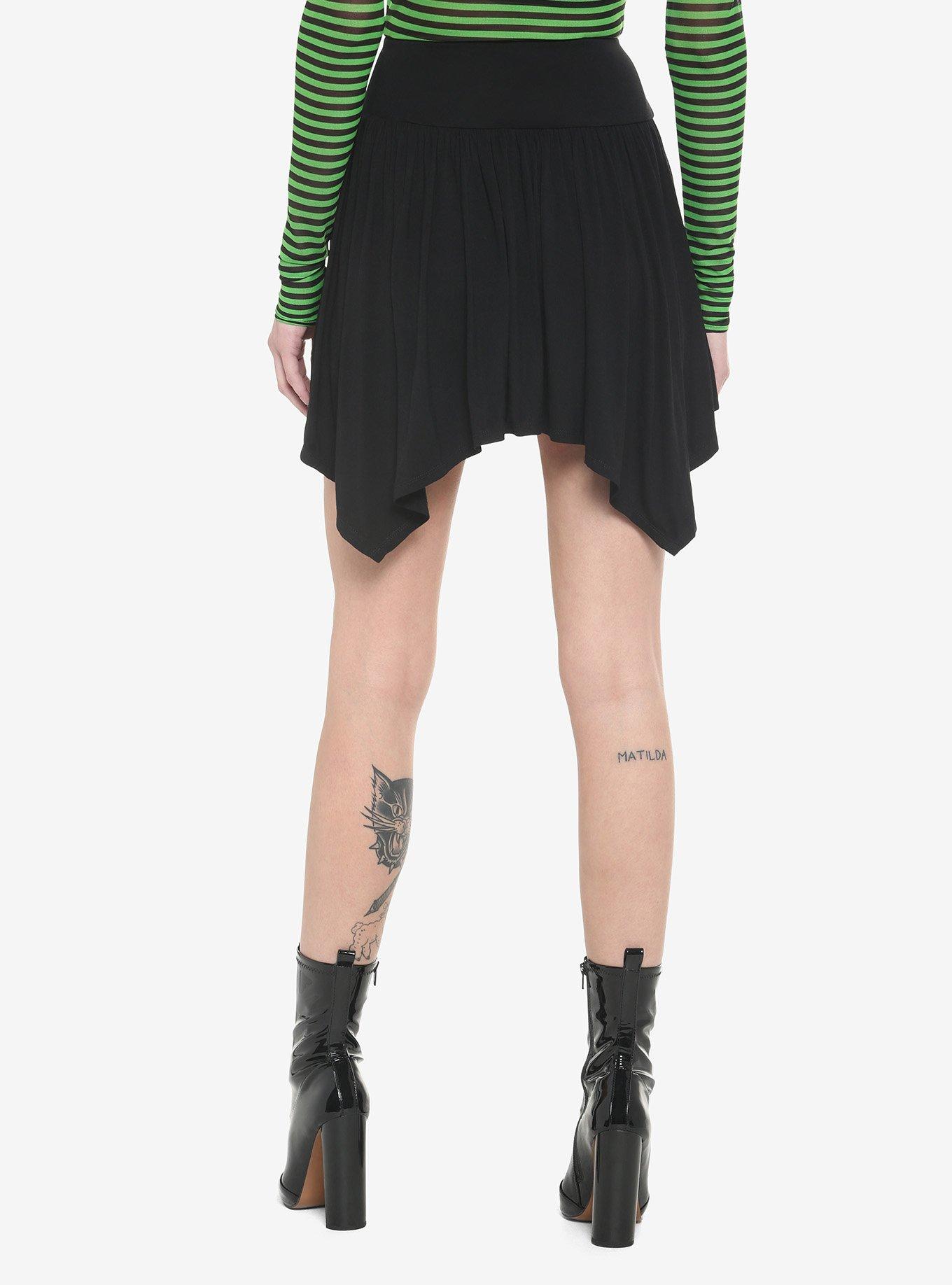 Black Lace-Up Hanky Hem Skirt, BLACK, alternate